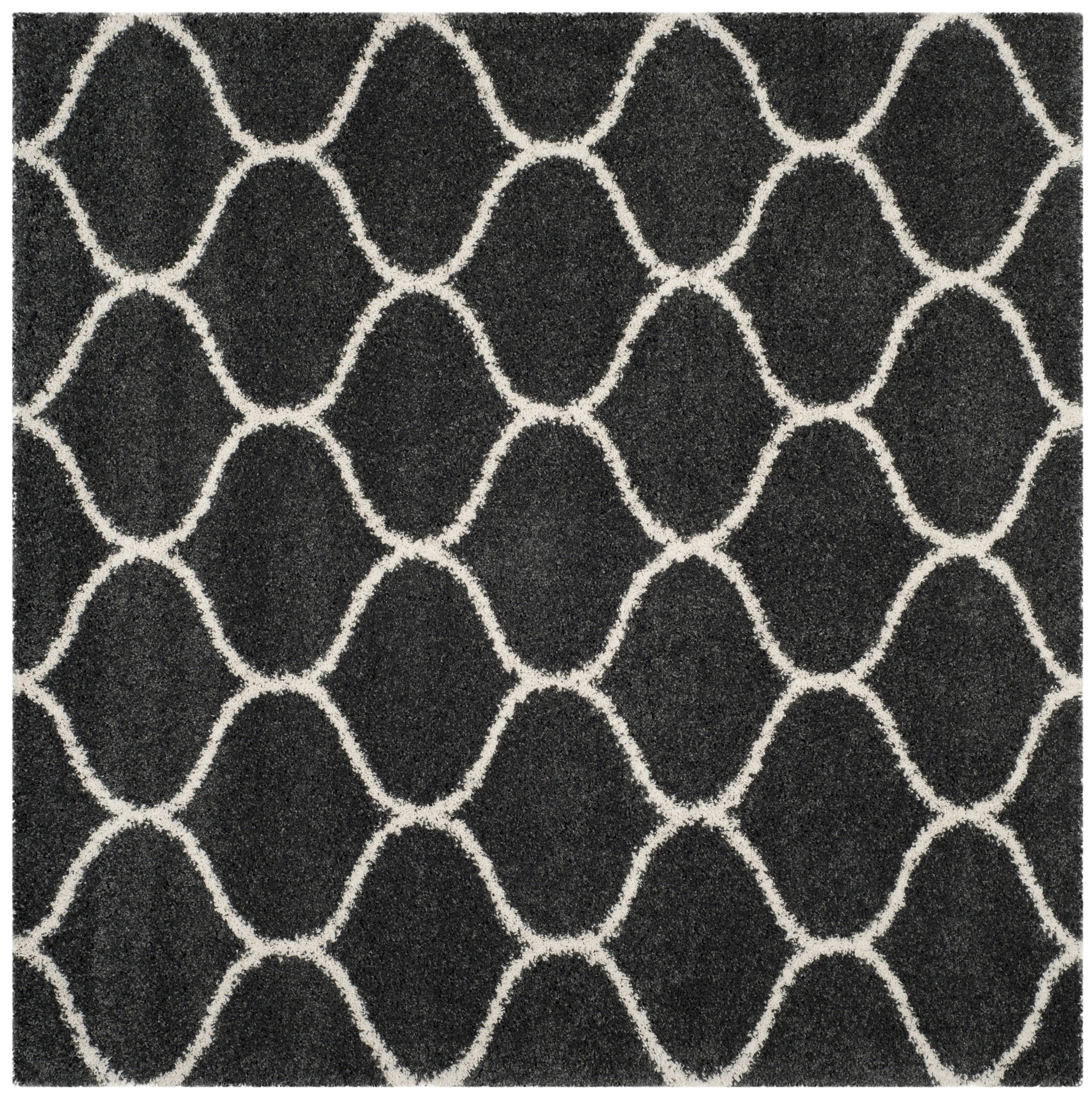 Safavieh SGH280G-7SQ Hudson Hathaway Shag 7 x 7 (ft) Loomed Polypropylene Dark Gray/Ivory Square Indoor Trellis Area rug