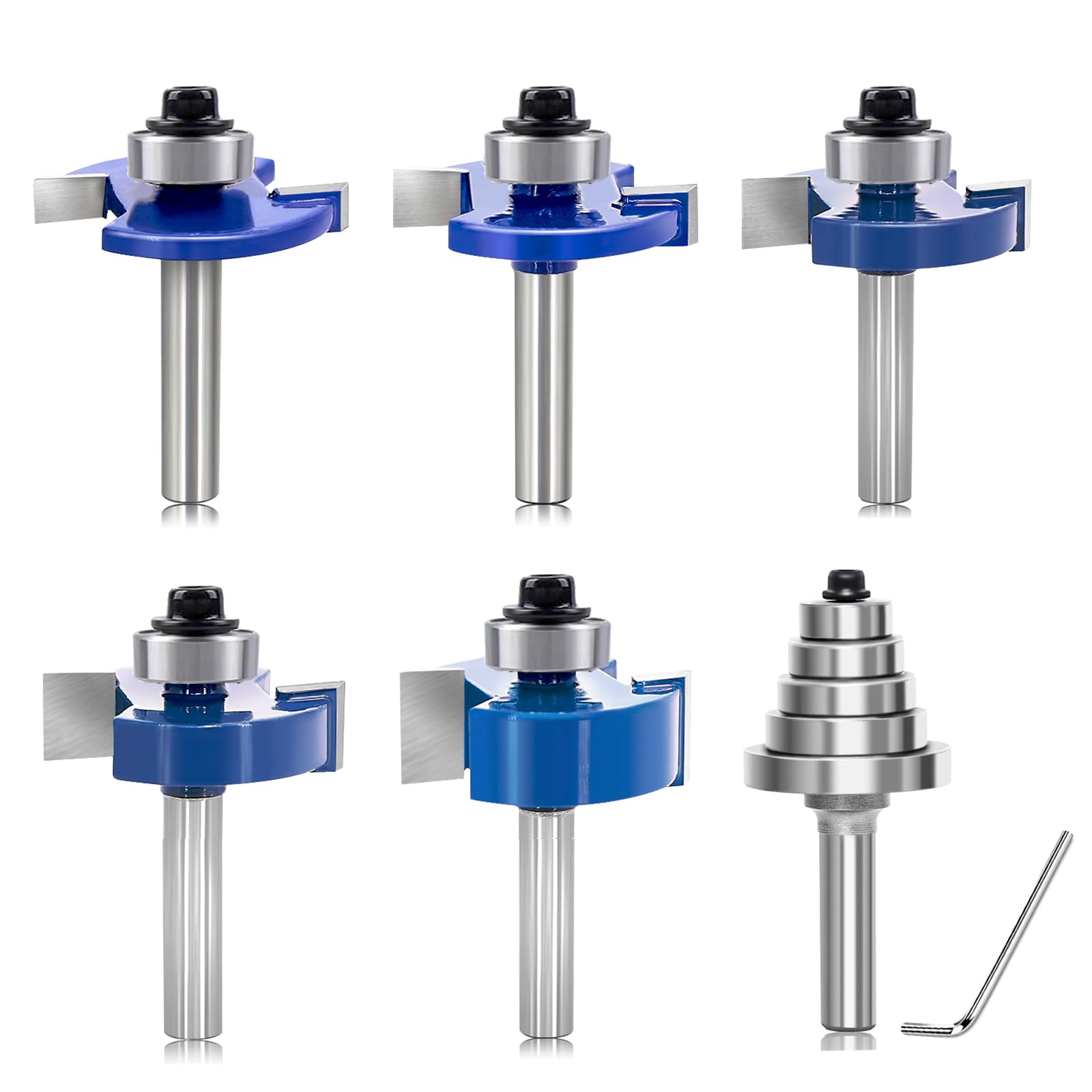 SenQWFa 5PCS Rabbeting Router Bit Set 1 quarter Inch Shank 1-1 quarter Inch Cut Diameter with 5 Bearings for Cutting Rabbet Slots #LDC0819C179