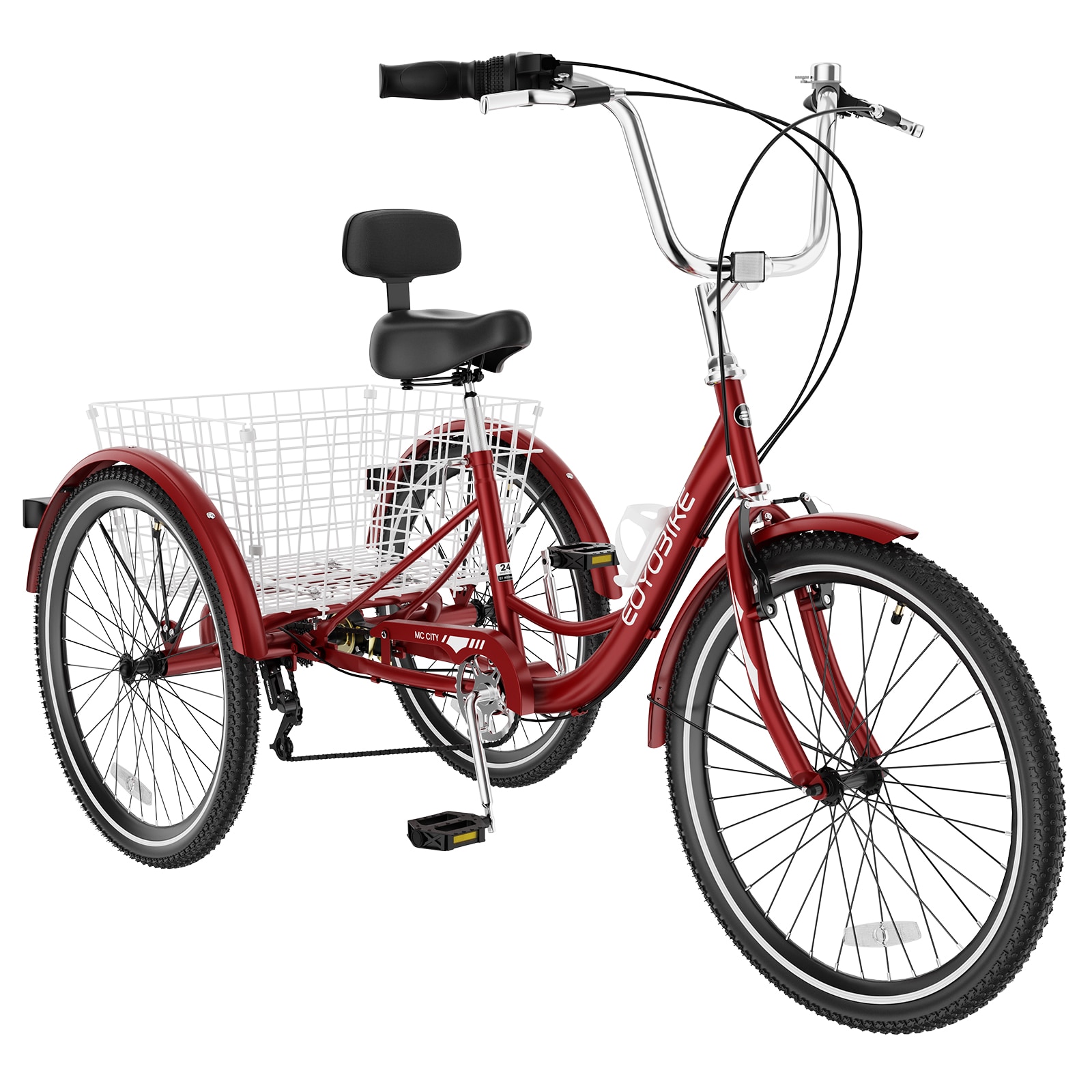 MOONCOOL  20 inch Adult Tricycles 3 Wheel 7 Speed Trikes with Basket Wine