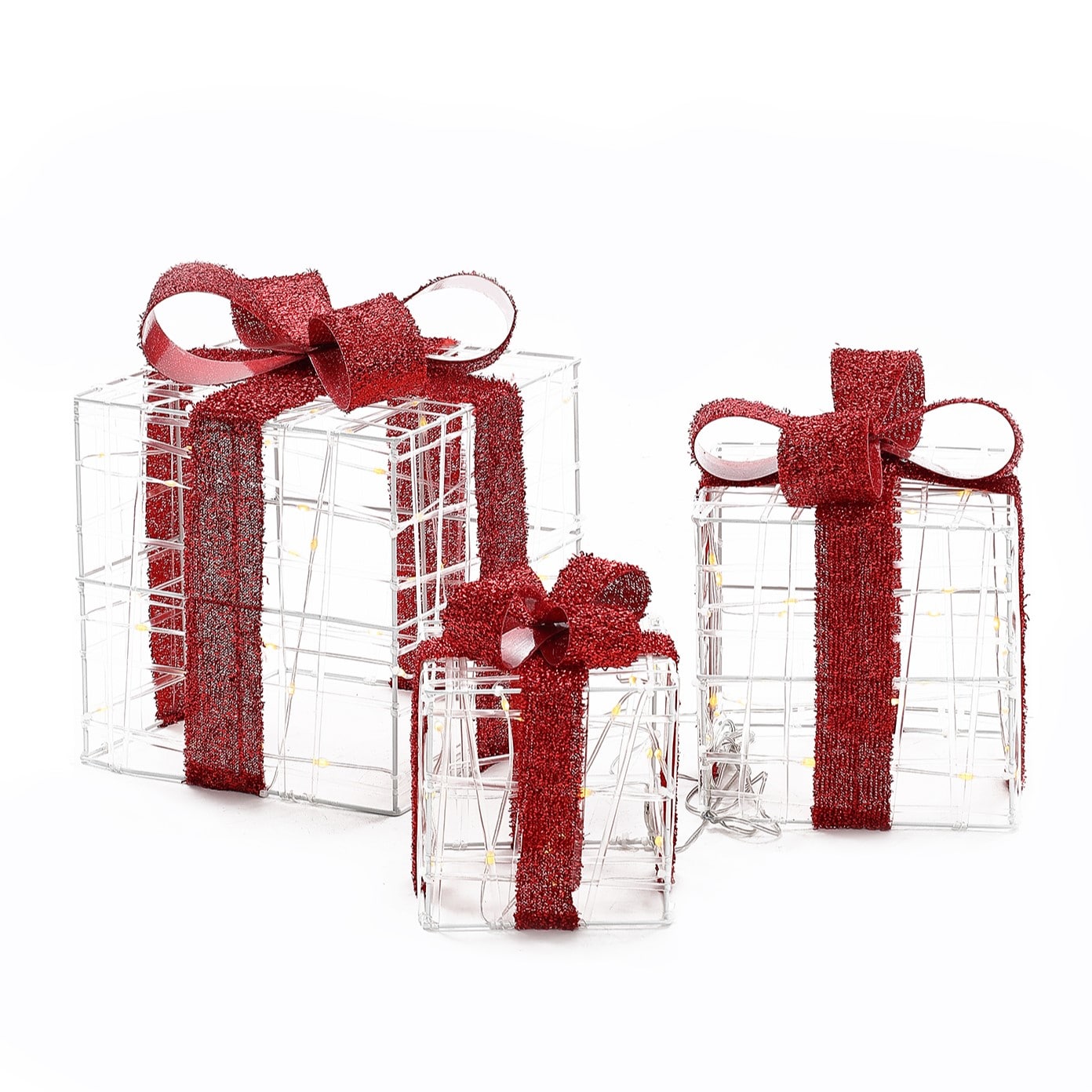 LuxenHome WHHD1795 3 -Pack 12.6-Inches Freestanding Gift box Yard decoration with White LED Lights