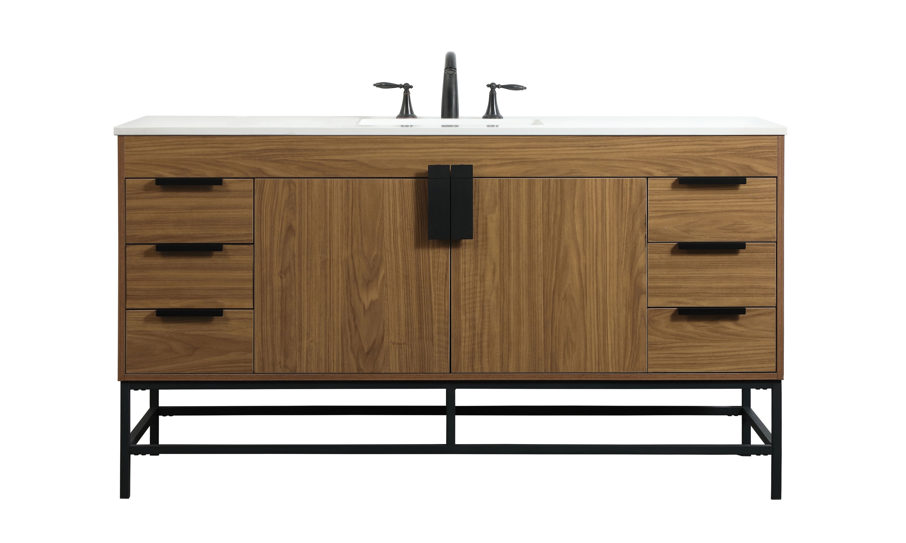 Elegant Decor HF146580WB Home Furnishing 60-in Walnut Brown Undermount Single Sink Bathroom Vanity with Ivory White Engineered Marble Top