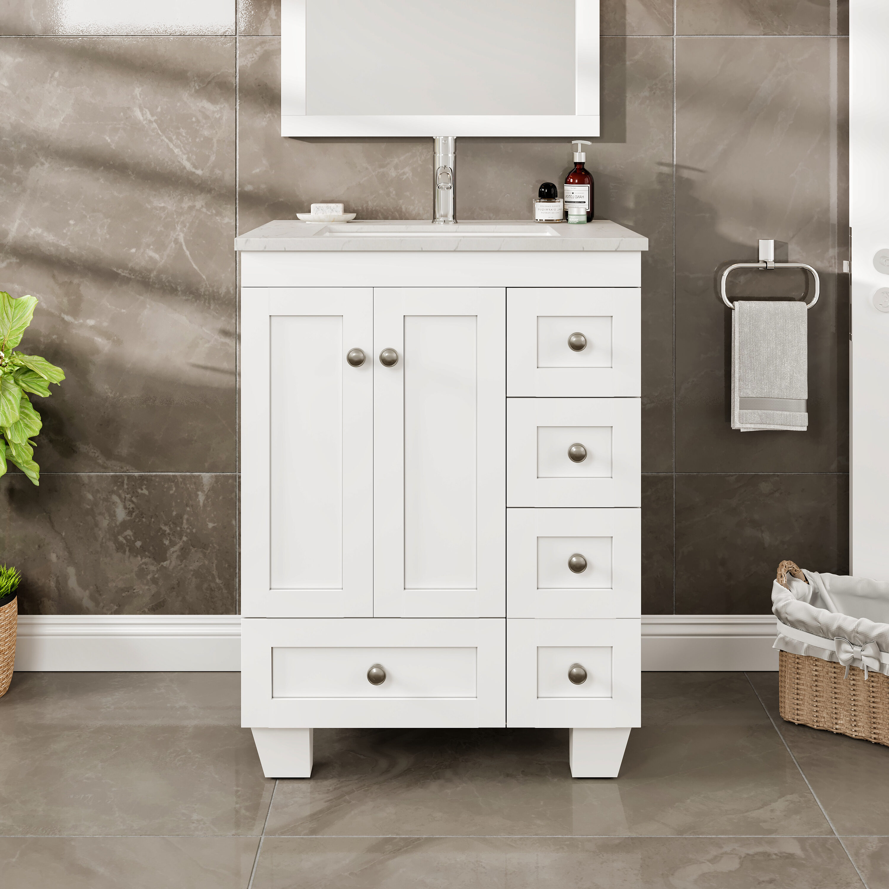 Eviva Happy 24-in White Undermount Single Sink Bathroom Vanity with ...