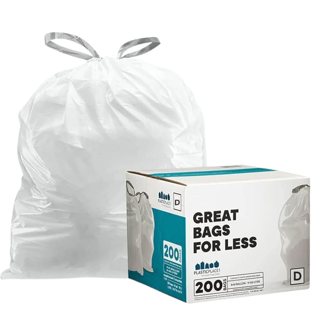 Lot of 5 Code D 20 Ct SIMPLEHUMAN Custom Fit Trash Bags Can Liners Refill  White