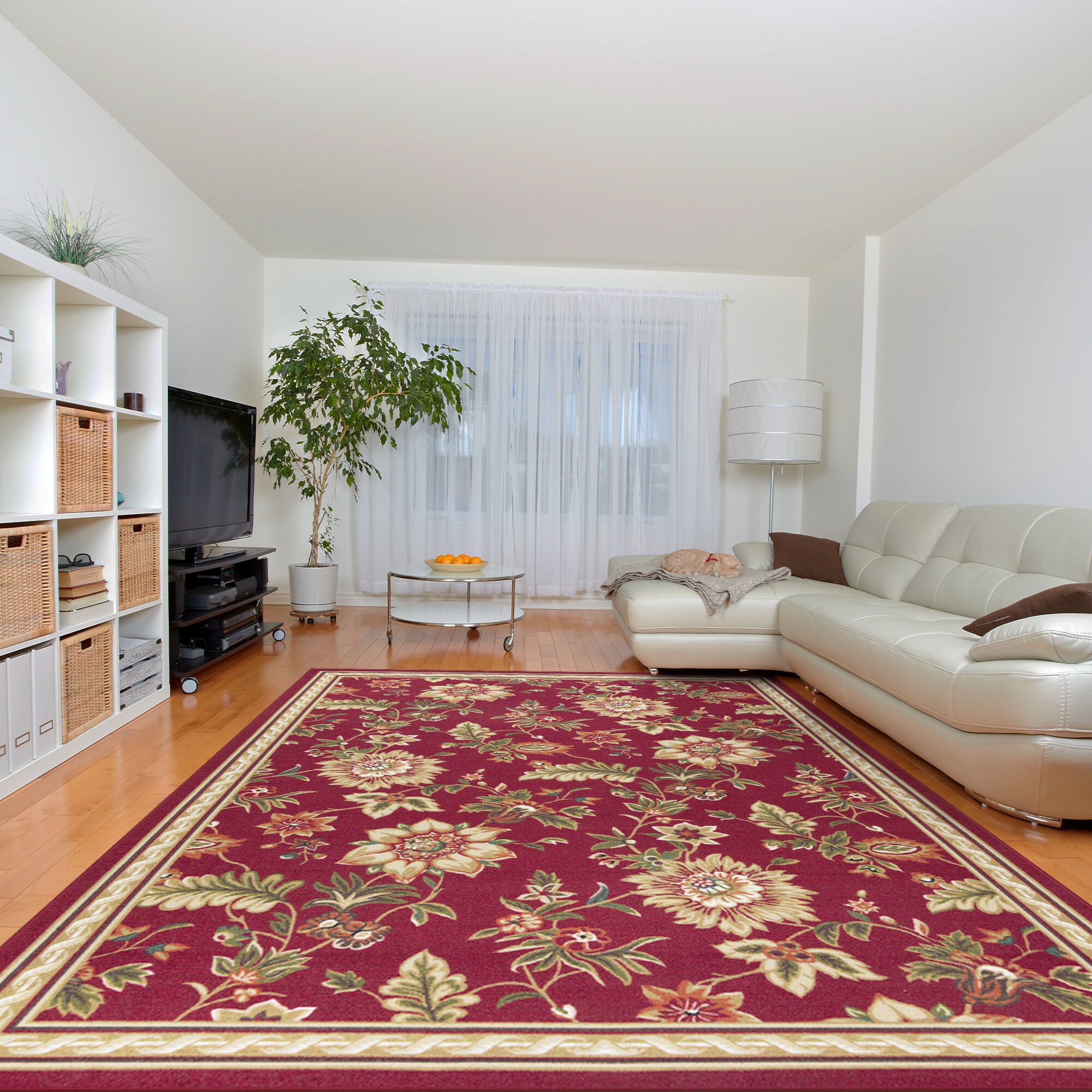 Ottomanson LVN5260-7X10 Living 7 x 10 (ft) Loomed Nylon Red Flowers Rectangular Indoor Floral/Botanical Oriental Area rug