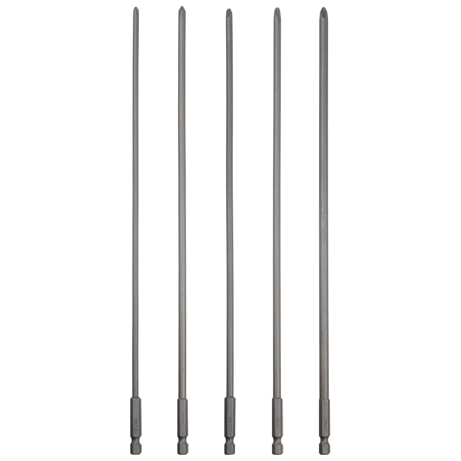 KHKFY 5 Pack Extra Long Phillips Screwdriver Bit Set 1 quarter Inch Hex Shank Magnetic S2 Steel 12 Inch durable home and garden accessory #LKH0811B392