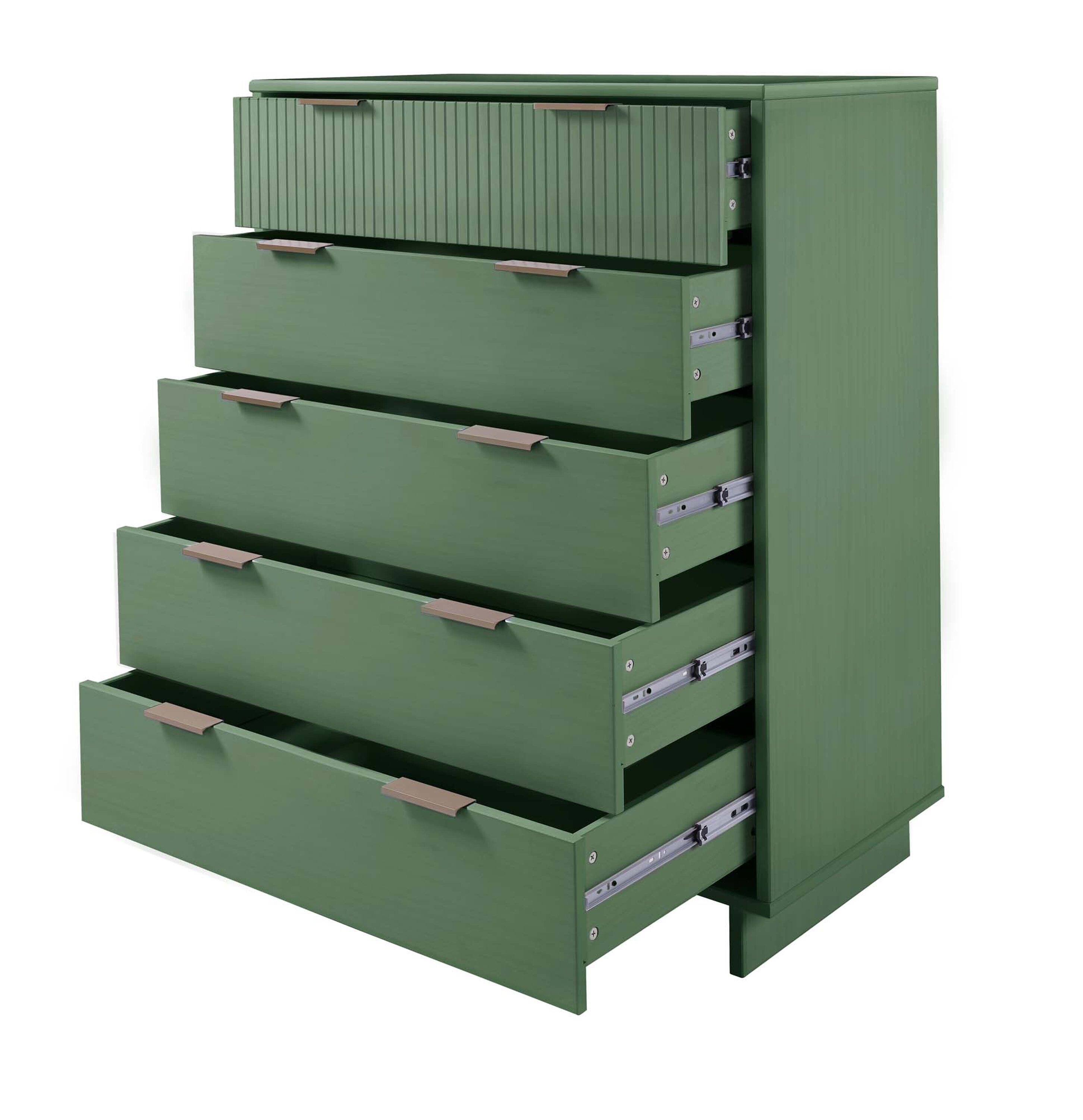 Granville Sage Green Modern 5-Drawer Chest with Metal Handles