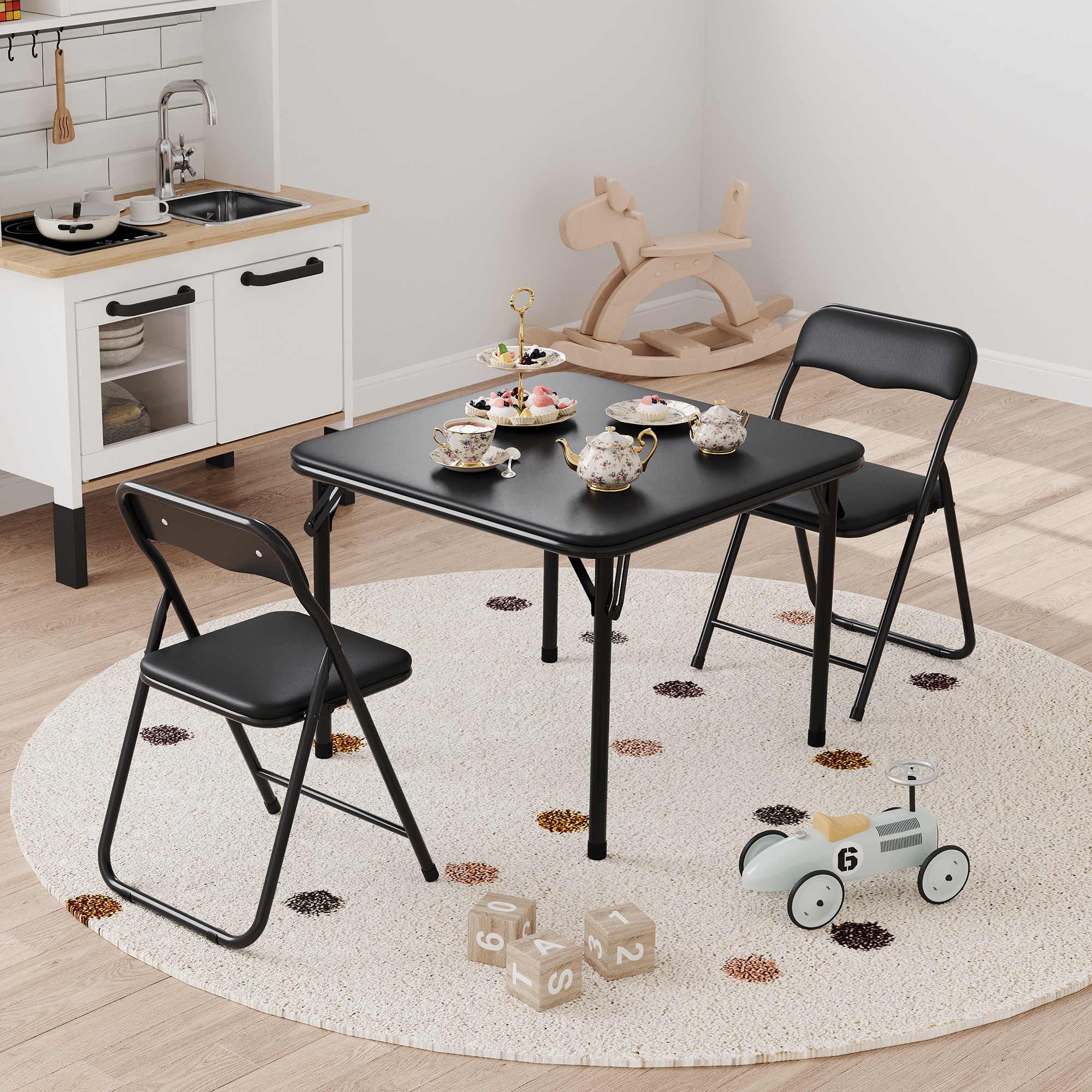 IdealHouse Folding Activity Table And 2 Padded Chairs Set- Portable Desk With No Assembly Required- Perfect For Home Office Or Classroom- Black