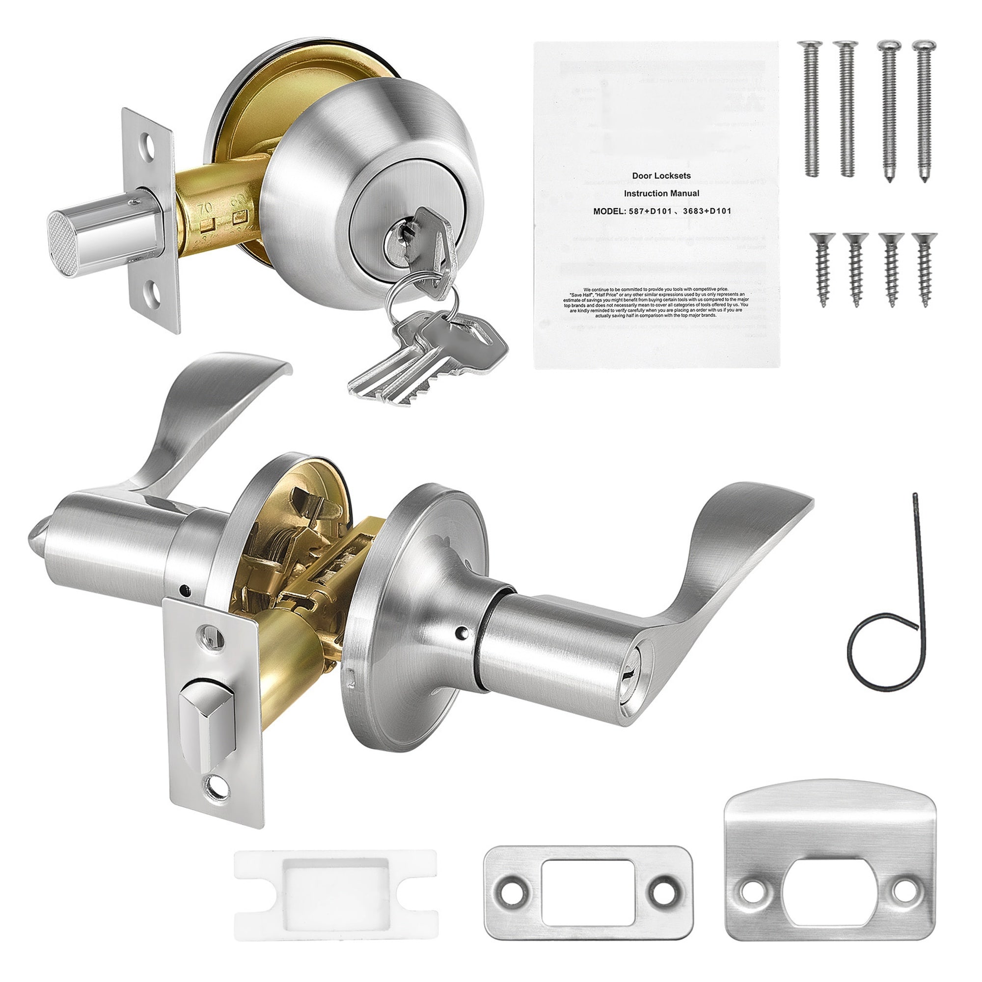 Vorene 5-Pack Keyed Alike Entry Lockset Deadbolt Lever Satin Nickel