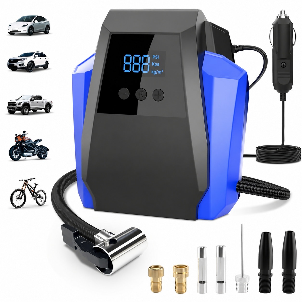 AKSCYZM  Portable Tire Inflator 12V DC Air Compressor with Digital Pressure Gauge Emergency LED Light for Car SUV Bike Ball and Motorcycle 1 Piece