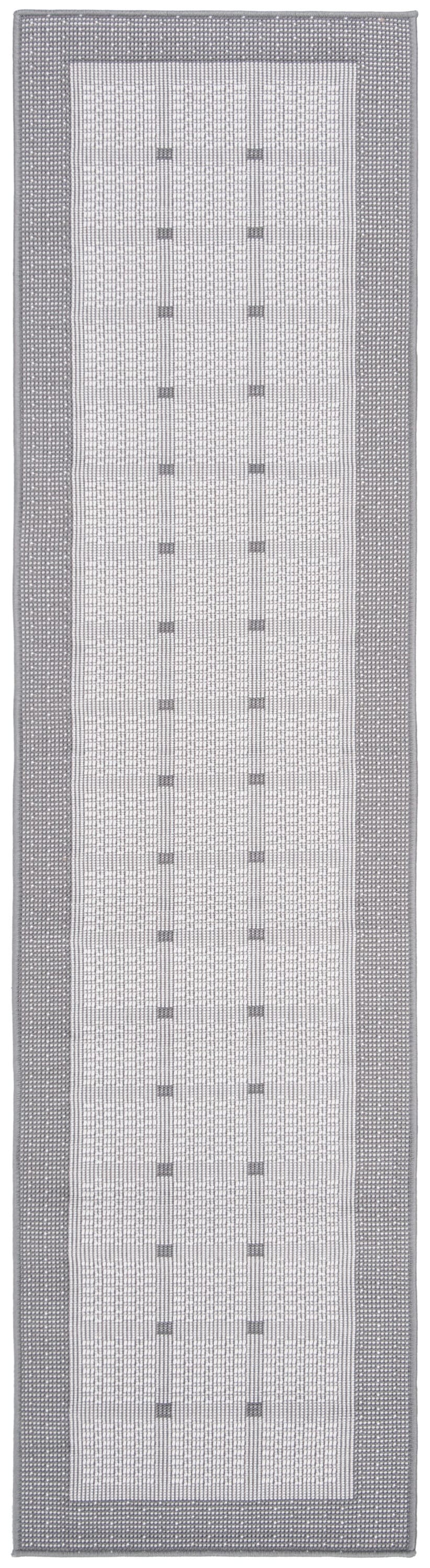 Grey and Ivory Geometric Indoor/Outdoor Runner Rug