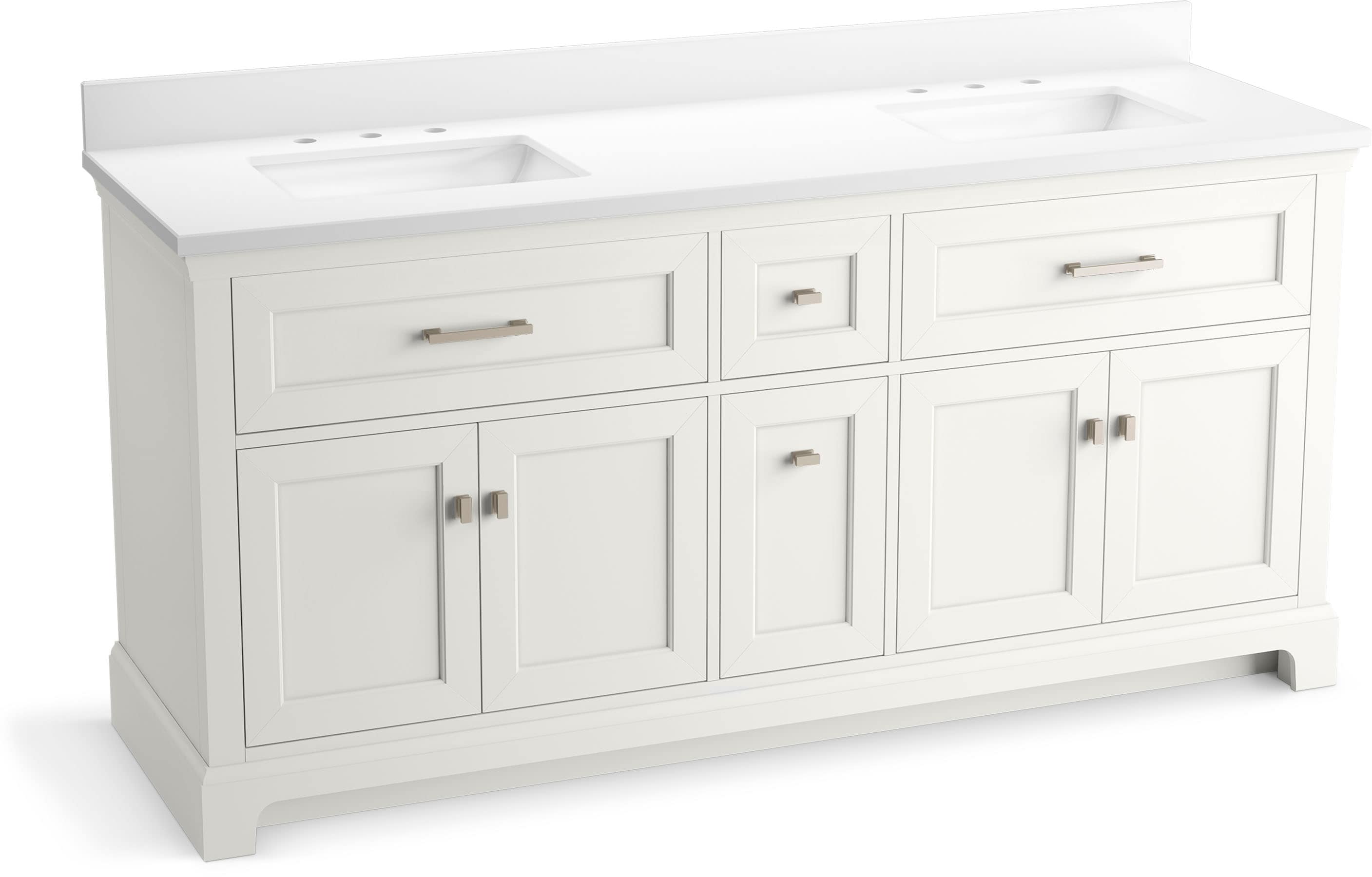 KOHLER 29264-BD1-0 Charlemont 72-in White Undermount Double Sink Bathroom Vanity with Pure White Quartz Top