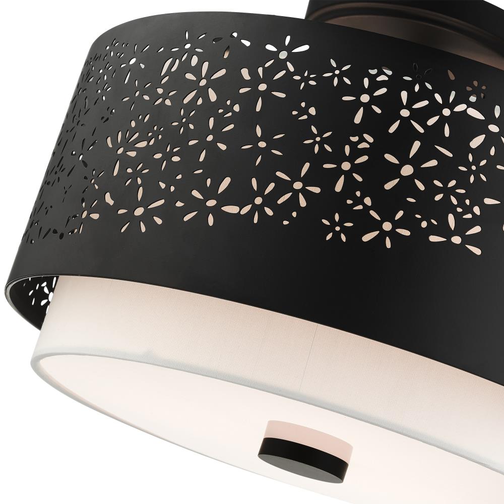 Noria Organic Black Steel 3-Light Semi-Flush Drum Mount