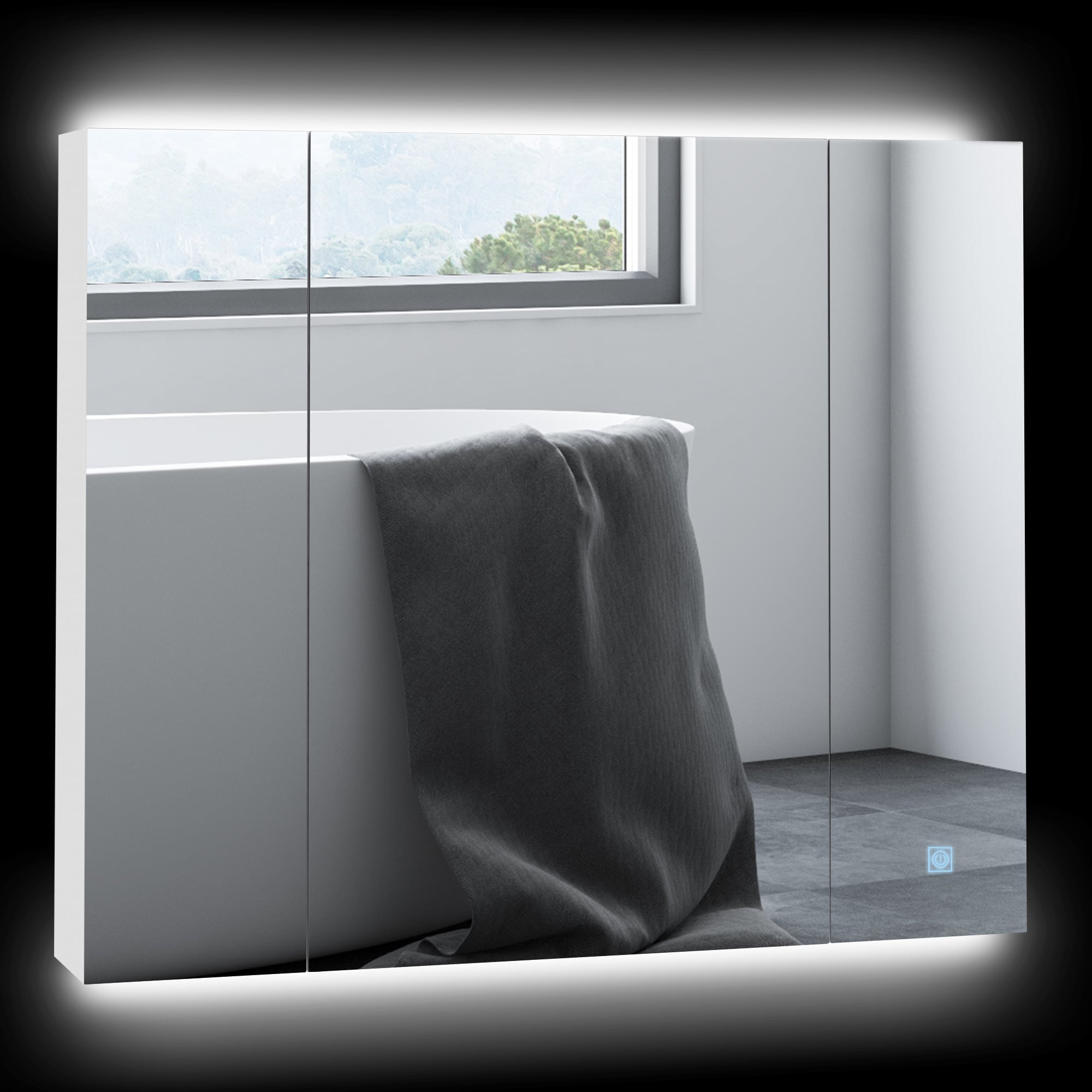 Forclover HBV-AO4810 35.5-Inches x 29.5-Inches Lighted LED Surface Mount White Mirrored Rectangle Soft Close Medicine Cabinet