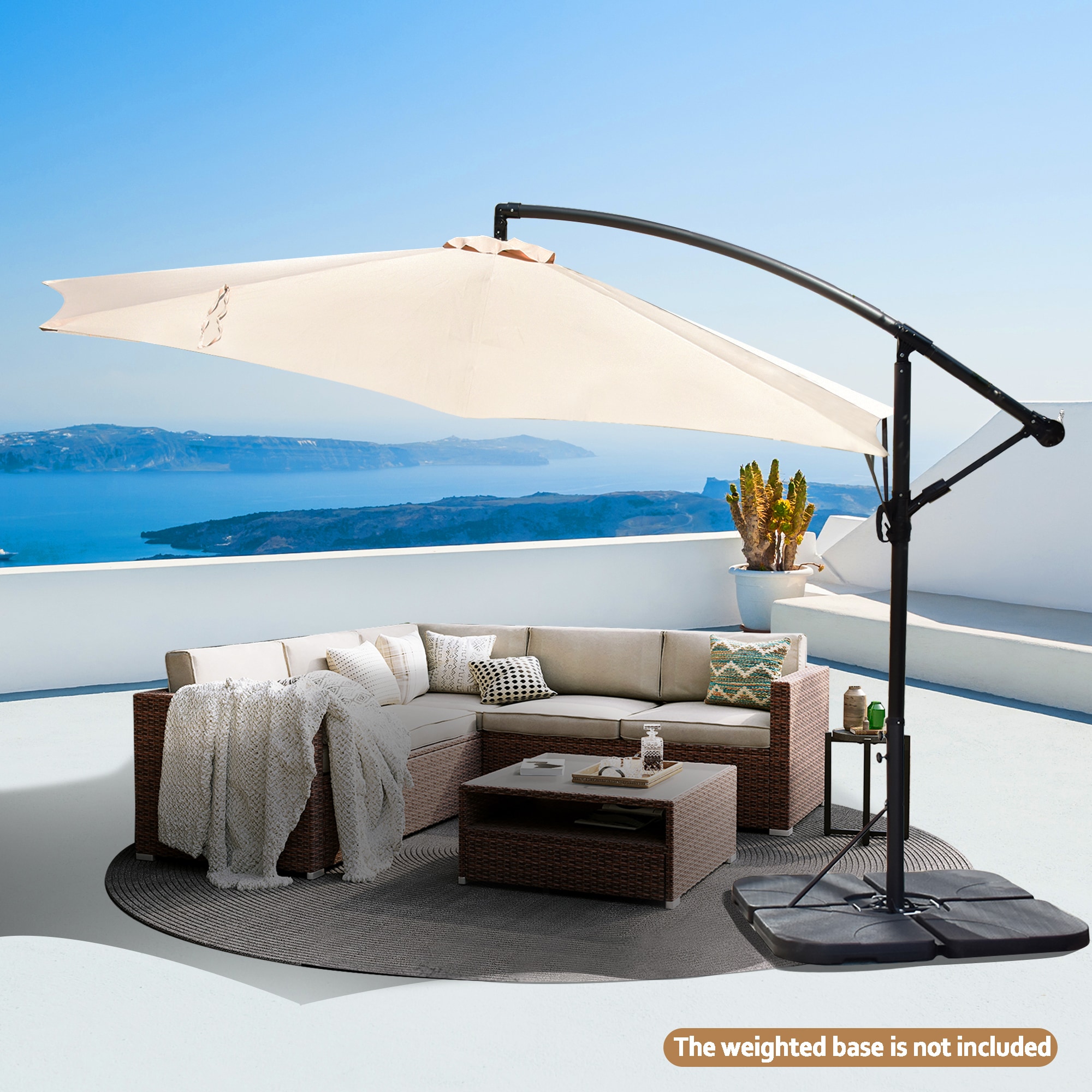 Sunrinx MG19-1HW 12-ft Steel Beige No-tilt Cantilever Patio Umbrella