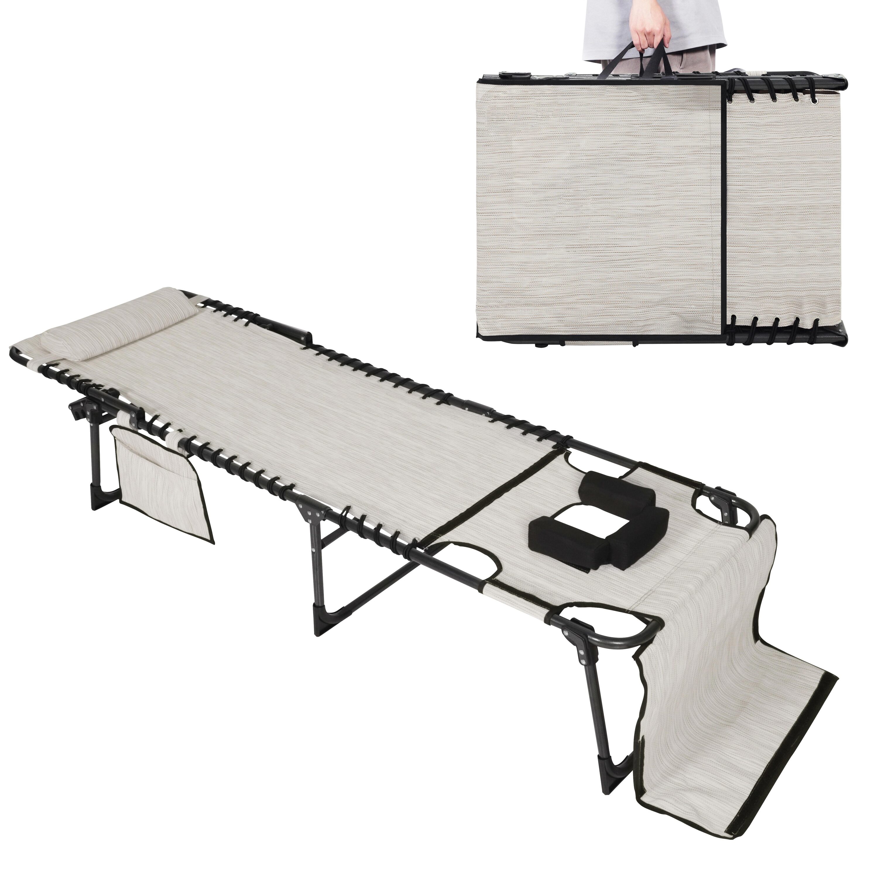 VEIKOUS PG0208-01CW-19 Stackable Cream White Steel Frame Stationary Chaise Lounge Chair with White Sling Seat