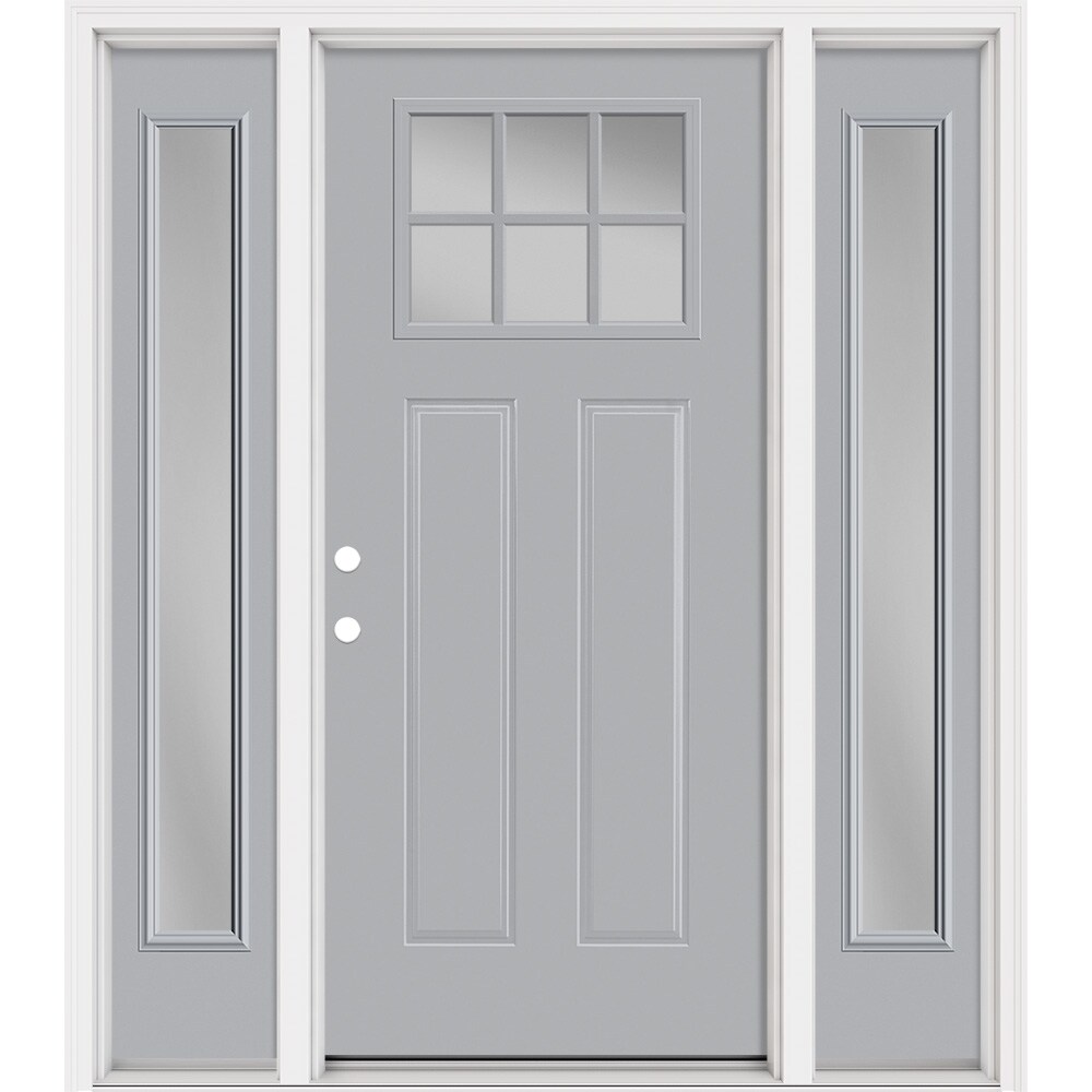 Masonite 321315 Steel Doors Series 64-in x 80-in x Steel No glass Right-hand inswing Infinity Gray Painted Prehung Front Door with Sidelights with Brickmould Insulating core