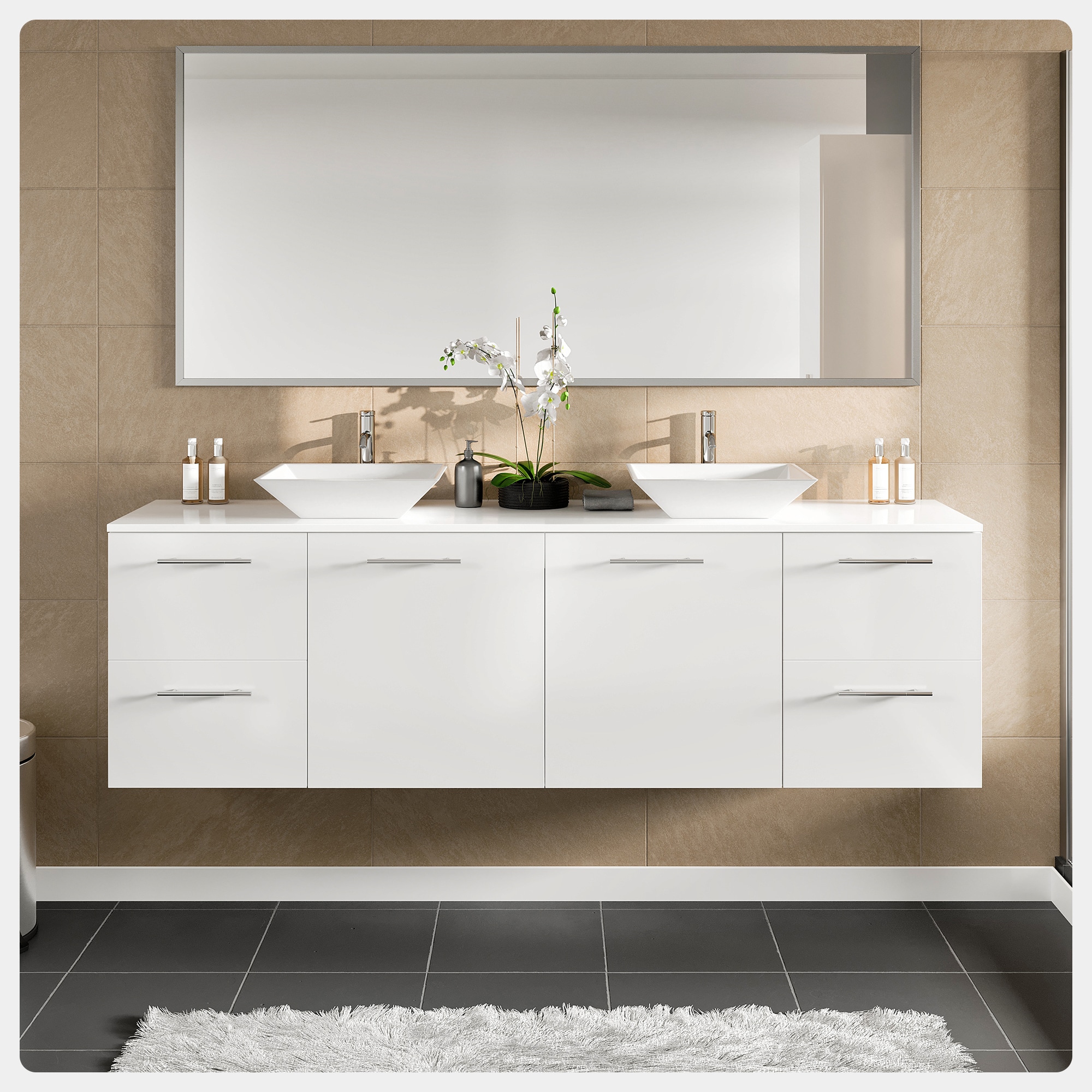 Eviva Luxy 72 in. W x 20 in. D x 23 in. H Floating Bath Vanity in White with White Tempered Glass Top
