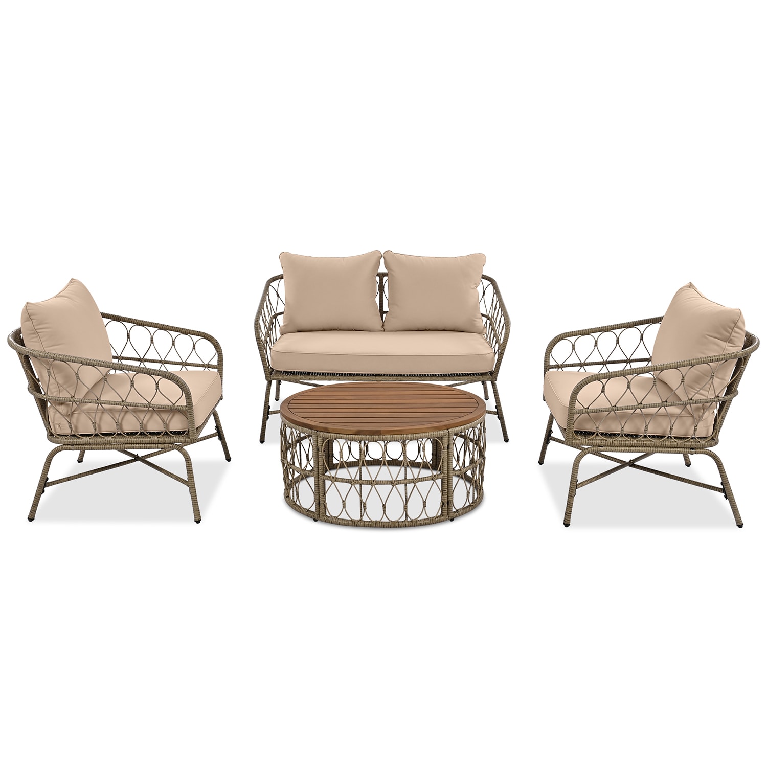 SINOFURN SYA38042BG 4 -Piece Wicker Patio Conversation Set with Tan Cushions