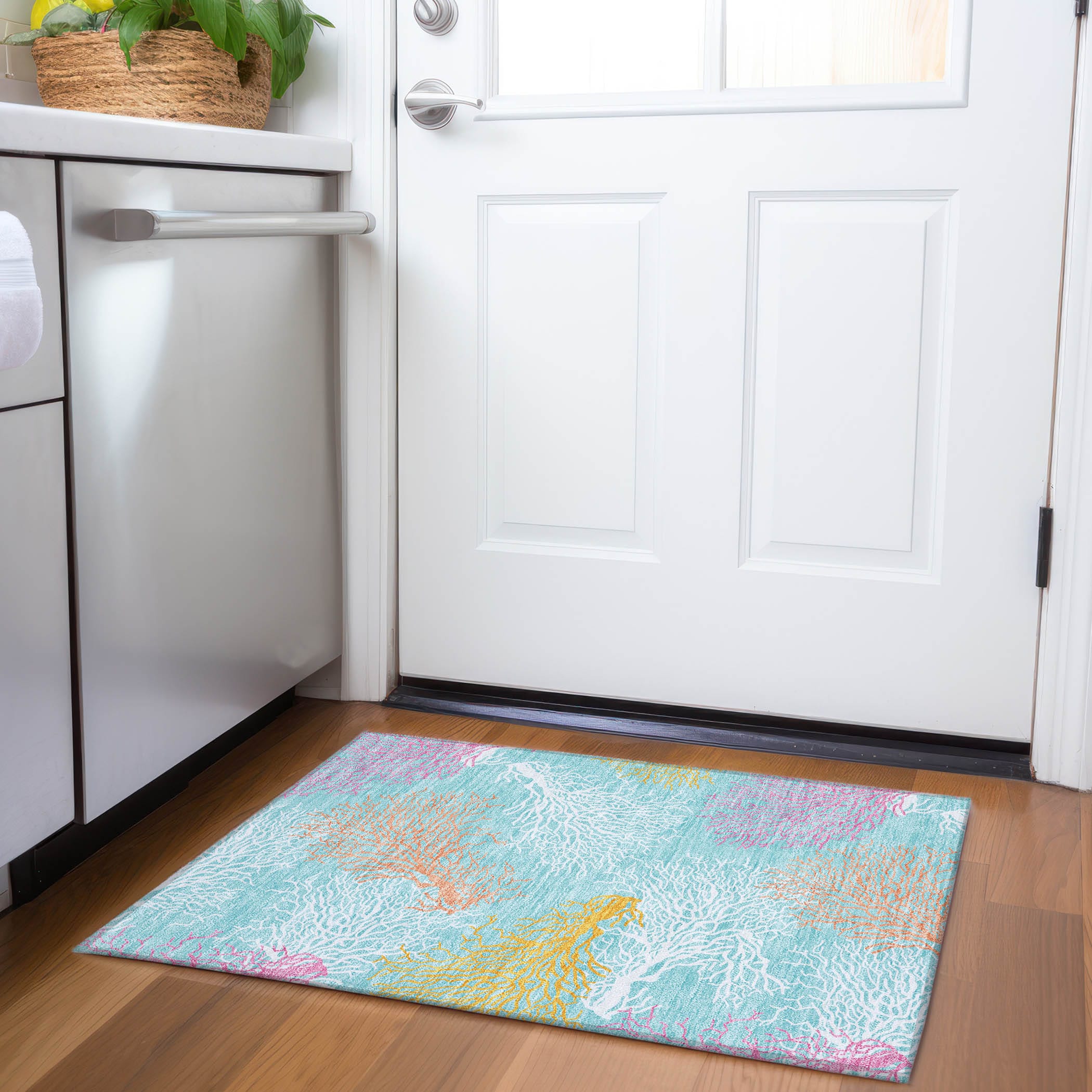 Addison Rugs AMF182AQ20X30 Mayfield AMF182AQ 2 x 3 (ft) Loomed Polyester Aqua Rectangular Indoor Geometric Machine washable Area rug