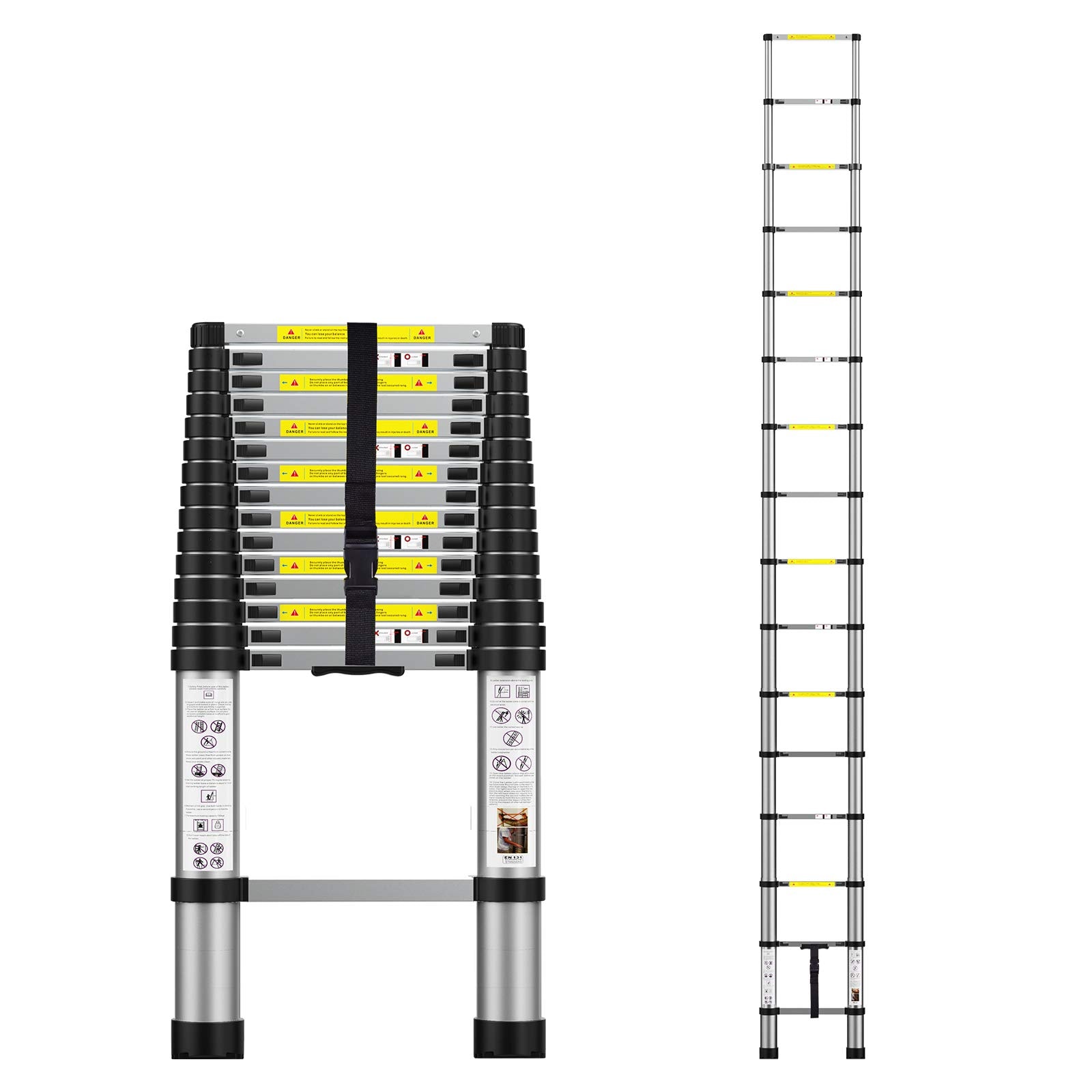 SenQWFa  Telescoping Extension Ladder 15.5FT Aluminum Lightweight Portable Ladder with Carry Bag for Indoor Outdoor Use durable