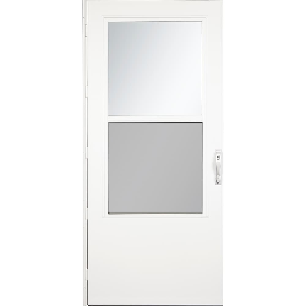 West Point 30-in x 81-in White Mid-view Self-storing Wood Core Storm Door with White Handle | - LARSON 37098033