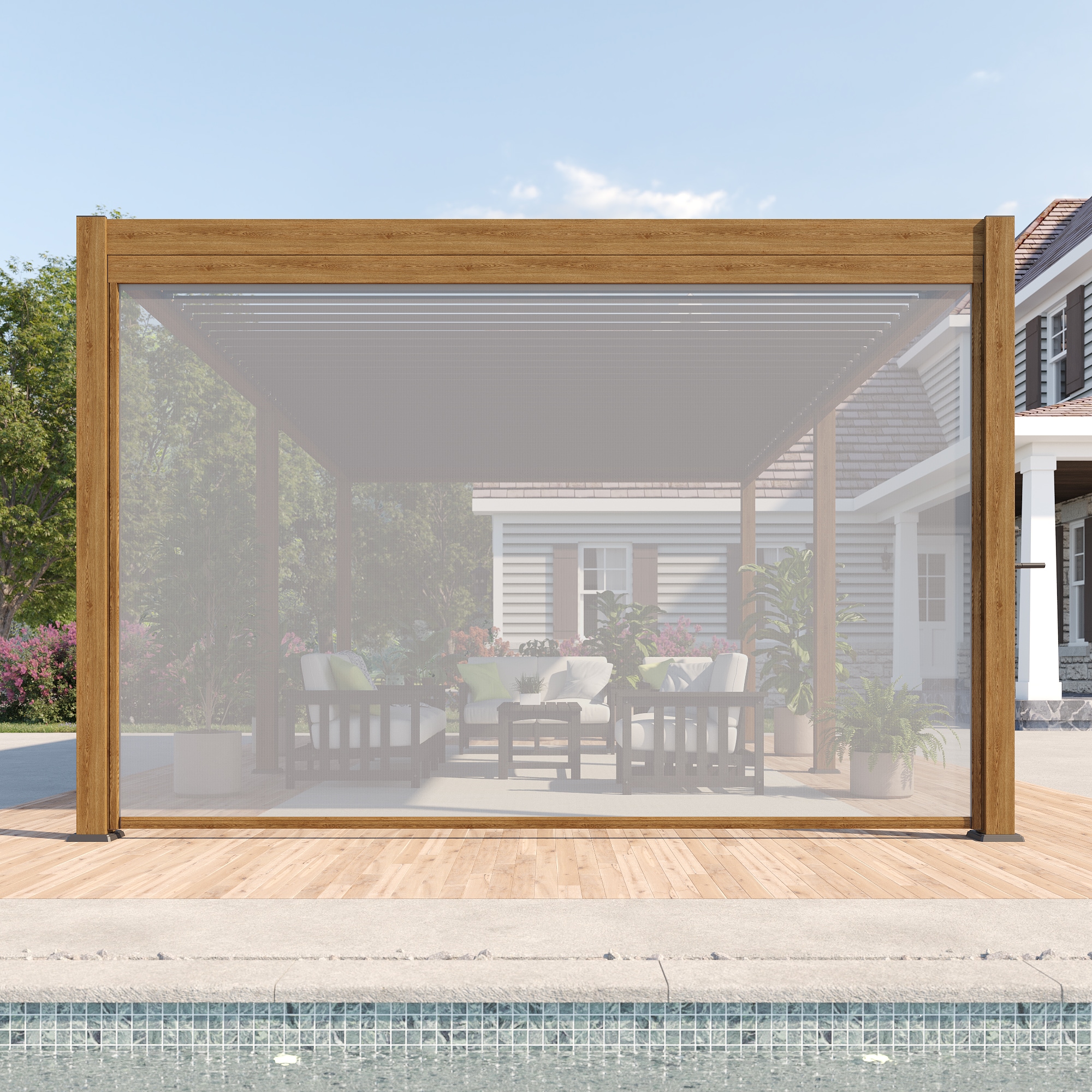 ACEGOSES LW-PPS-12WD Alpine Skytop 12-ft W x 12-ft L x 7-ft 3-in H Woodgrain Metal Attached Pergola