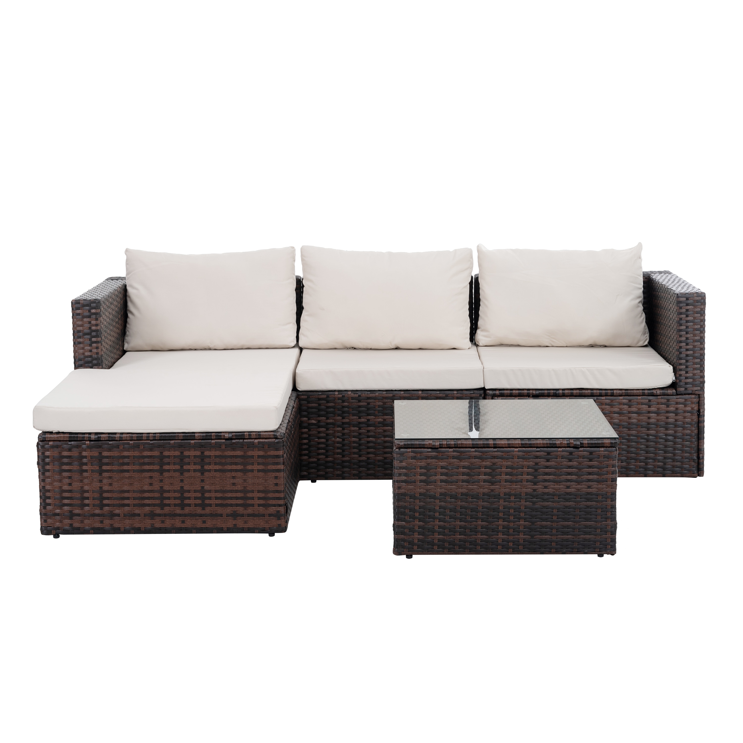Damerin N7CS03 4 -Piece Wicker 2 Patio Sofa Conversation Set with Off-white Cushions