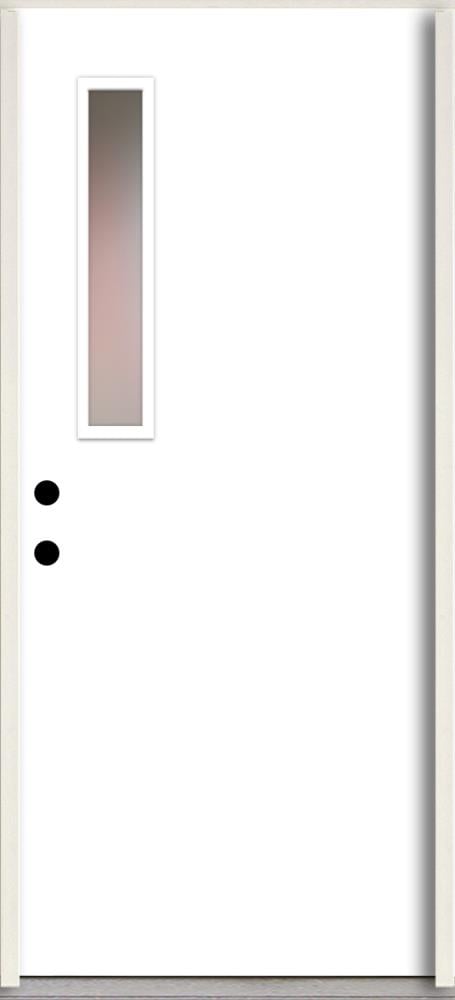 RELIABILT LO1062290 Spotlights 36-in x 80-in x 4-5/8-in Fiberglass 1/4 lite Right-hand inswing Primed Unfinished Prehung Front Door Insulating core