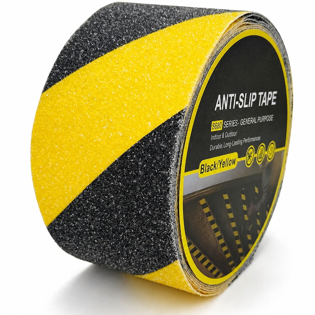 KHKFY -  Black Yellow Anti Slip Tape 3 Inch x 33 FT Roll Heavy Duty Grip Tape for Outdoor Stairs ...