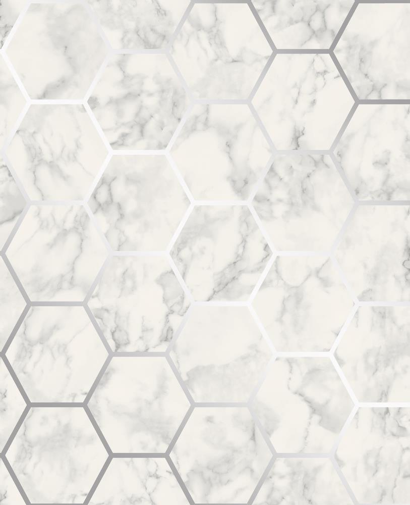Crown M1505 Margaret Off-White Marble Hexagon Wallpaper