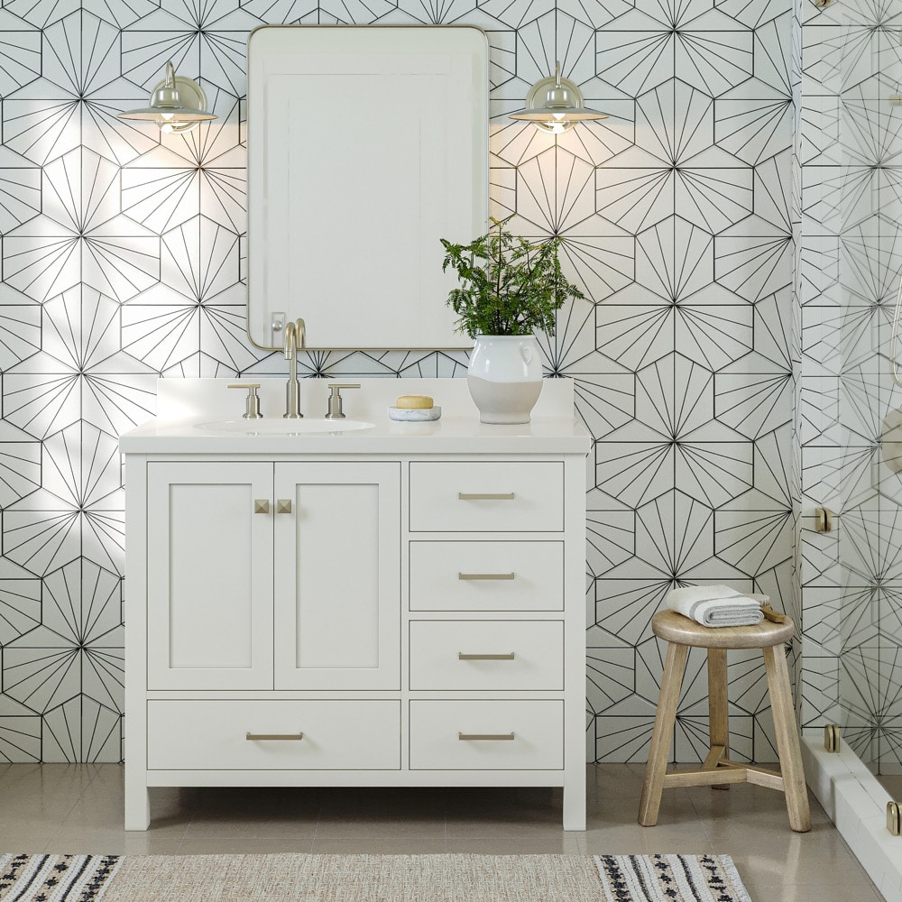 ARIEL A043SLWQOVOWHT Cambridge 43-in White Undermount Single sink Bathroom Vanity with Pure White Quartz Quartz Top