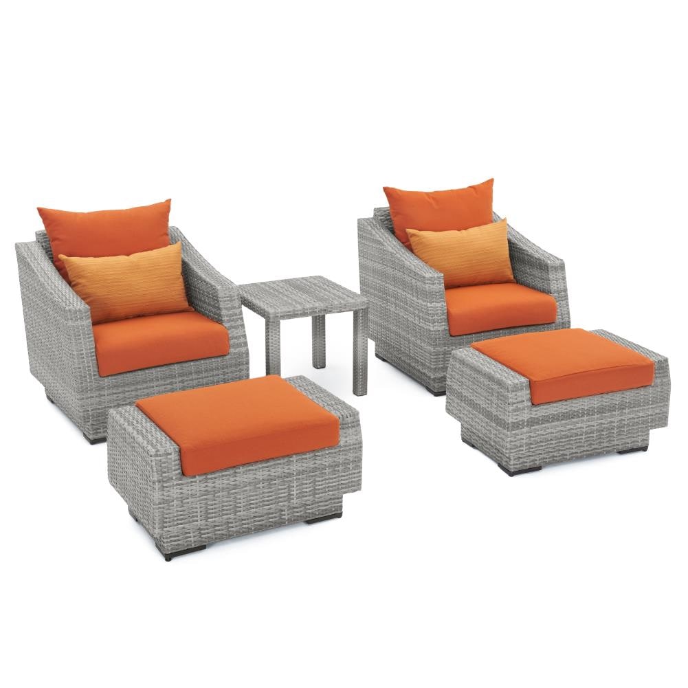 RST Brands OP-PECLB5-CNS-TKA-K Cannes 5-Piece Wicker Patio Conversation Set with Orange Sunbrella Cushions