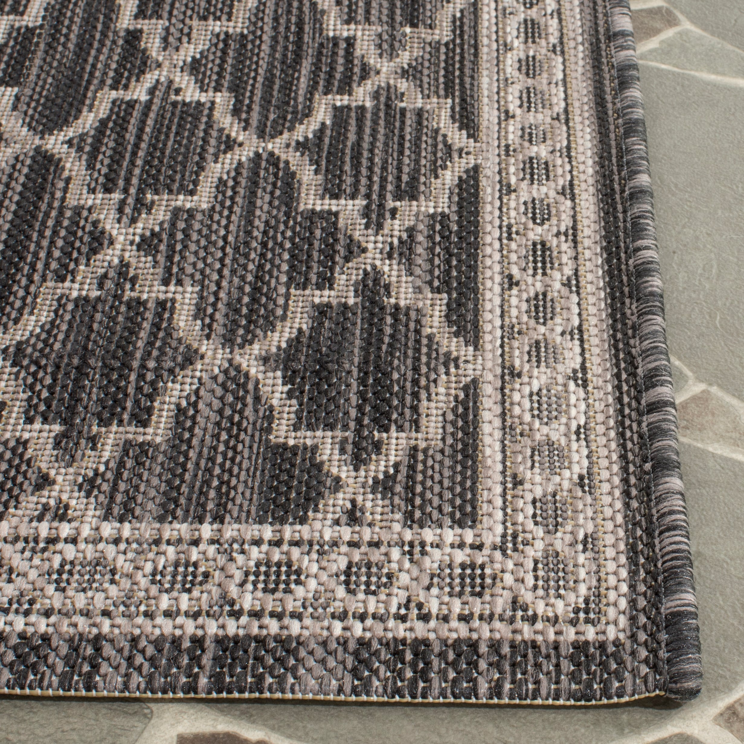 Black and Beige Flat Woven Reversible Synthetic Runner Rug