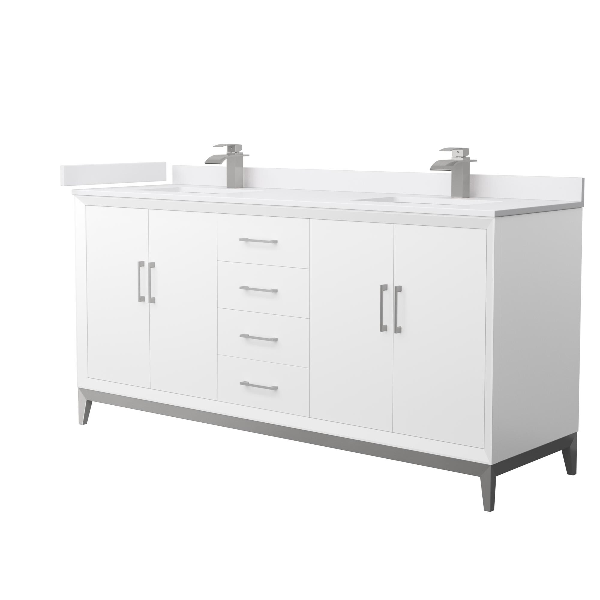 Wyndham Collection WCH818172DWHWCUNSMXX Amici 72-in White Undermount Double Sink Bathroom Vanity with White Cultured Marble Top