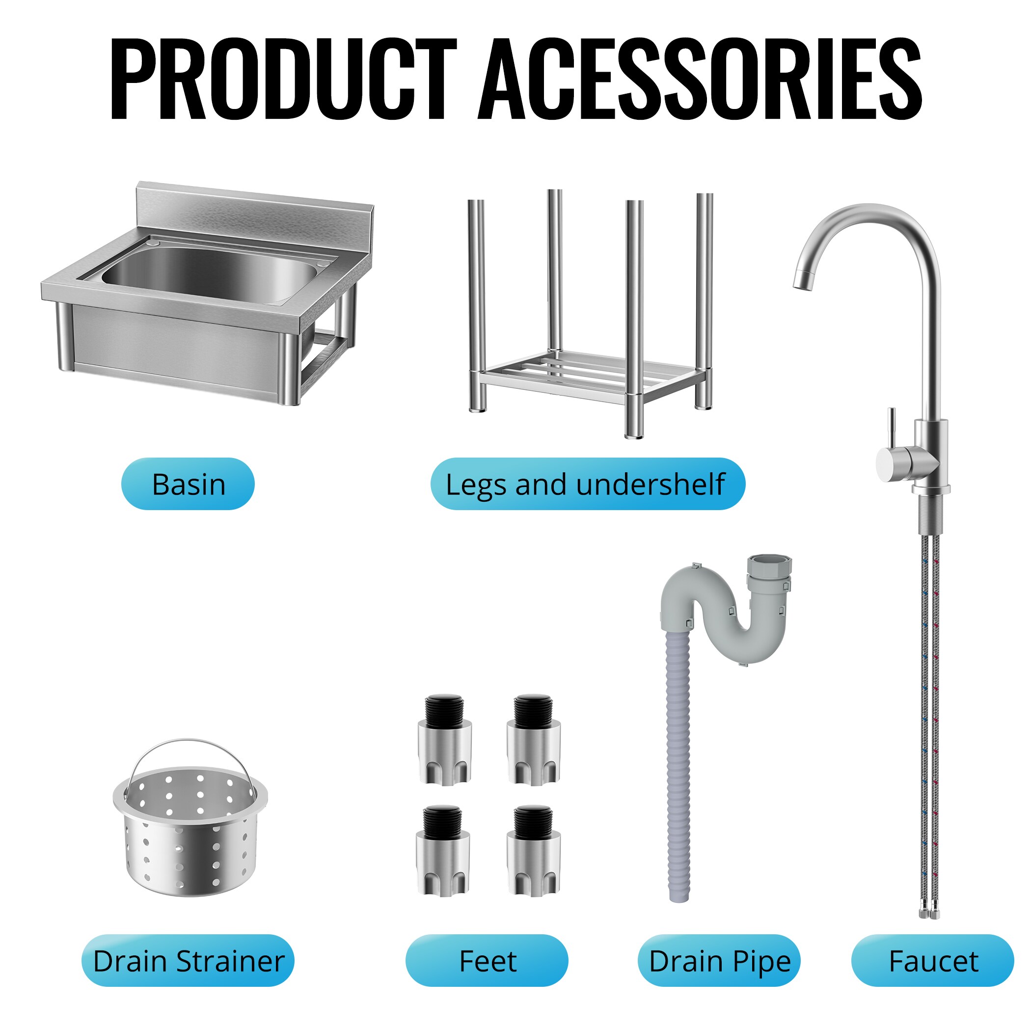 Wildaven Stainless Steel Freestanding Utility Tub with Drain and Faucet