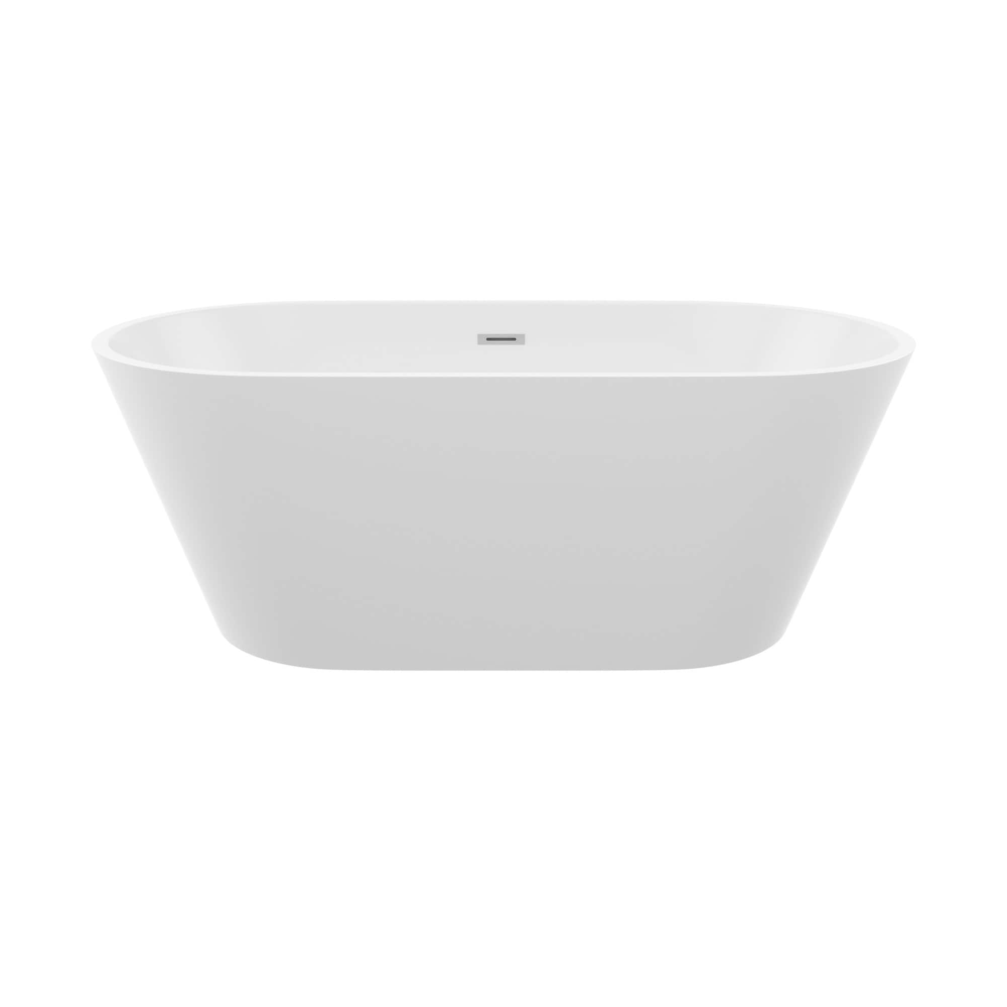 Tatayosi - 59 Inch Gloss White Finish Acrylic Freestanding Soaking Tub with Chrome Overflow and P...