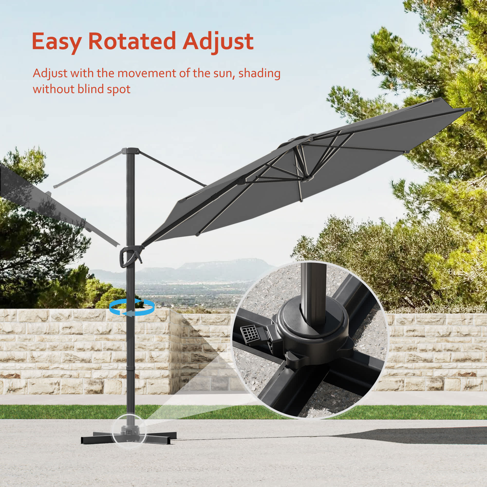 Aok Garden Warm Gray 10FT Cantilever Umbrella with Solution Dyed Fabric and  360 Rotation Amazon Exclusive! in the Patio Umbrellas department at  Lowes.com