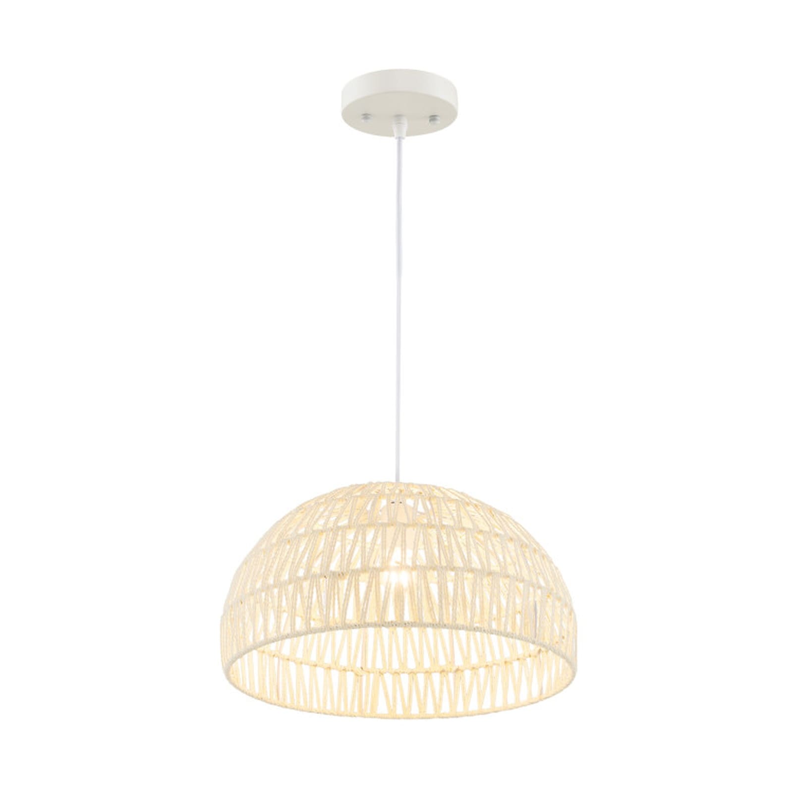 SUGIFT Farmhouse Rattan Pendant Light 17.5-in Hand-Woven Paper Dome Lamp with 12-in to 59-in Adjustable Hanging Rope E26 120V Hardwired #LW038SUGHY210