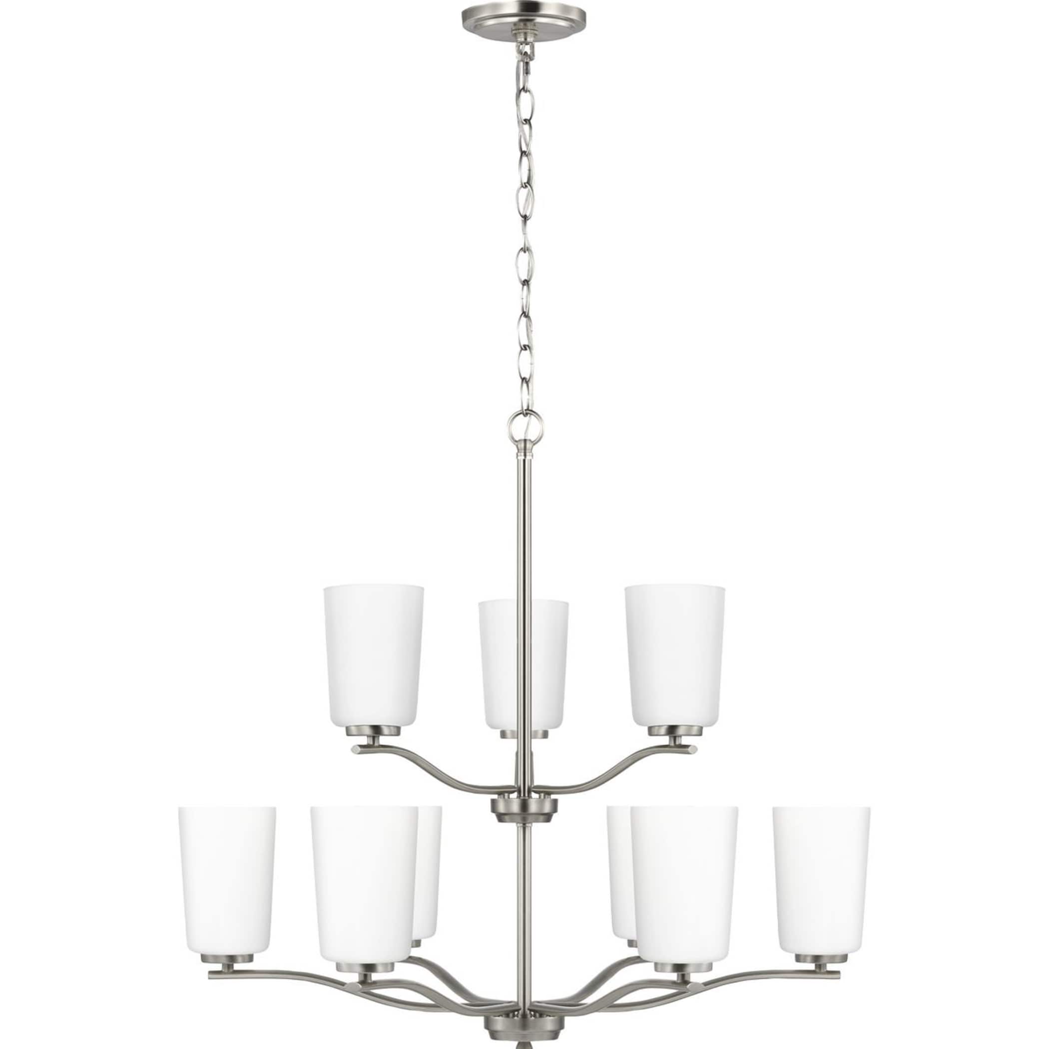 Adley Brushed Nickel Double-Tiered 9-Light Chandelier with Etched Glass Shades