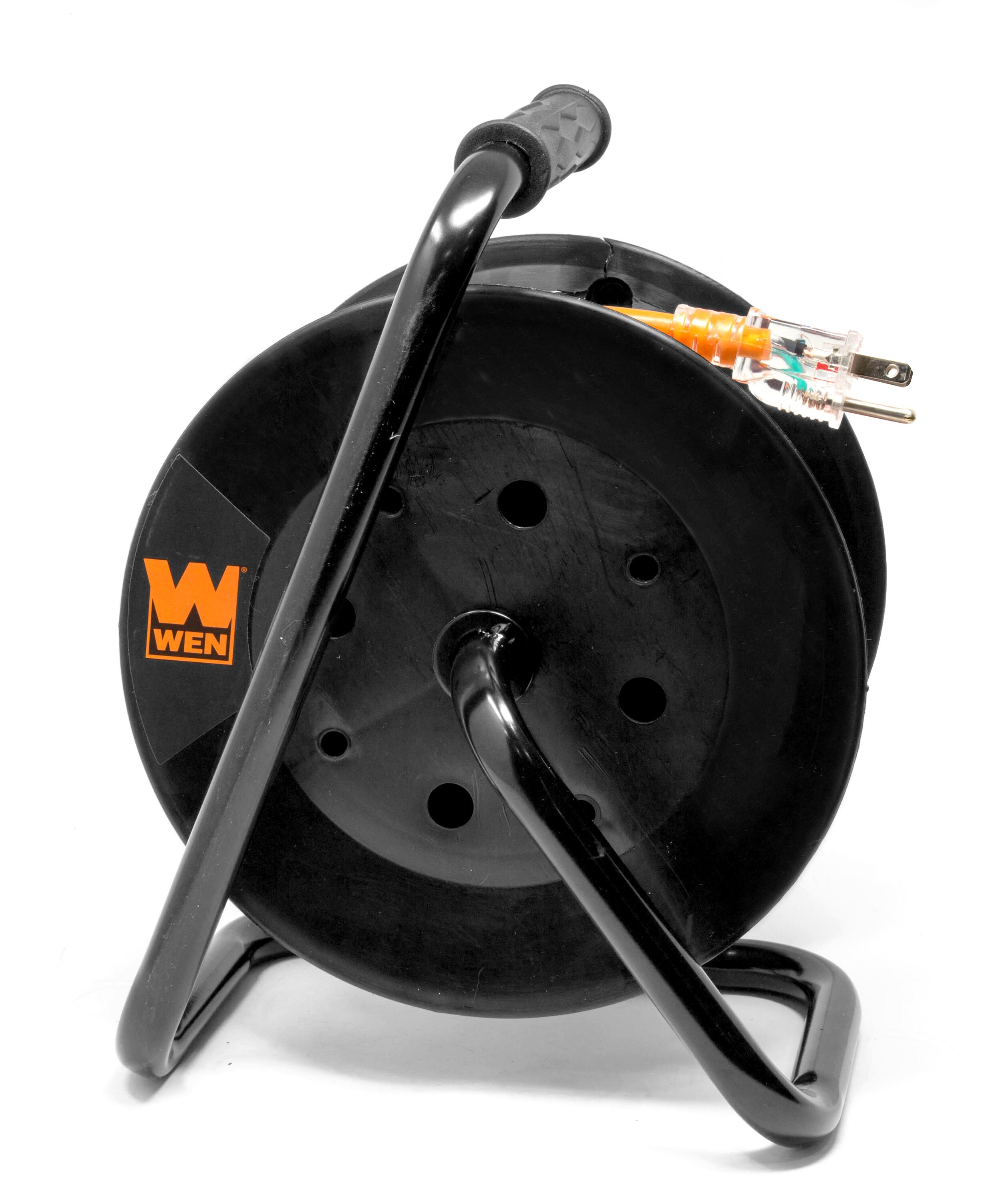 WEN PC5043R 50 ft. 14-Gauge Heavy-Duty SJTW Outdoor 14/3 Extension Cord  Reel with NEMA 5-15R Light-Up Power Outlet