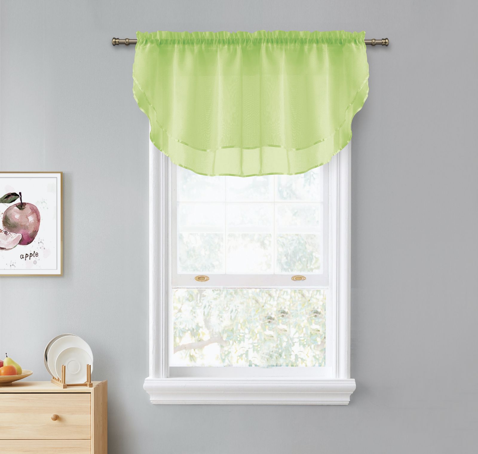 KATE AURORA Living Double Layered Sheer Rod Pocket Ascot Window Valances 55 in W x 24 in L Lime