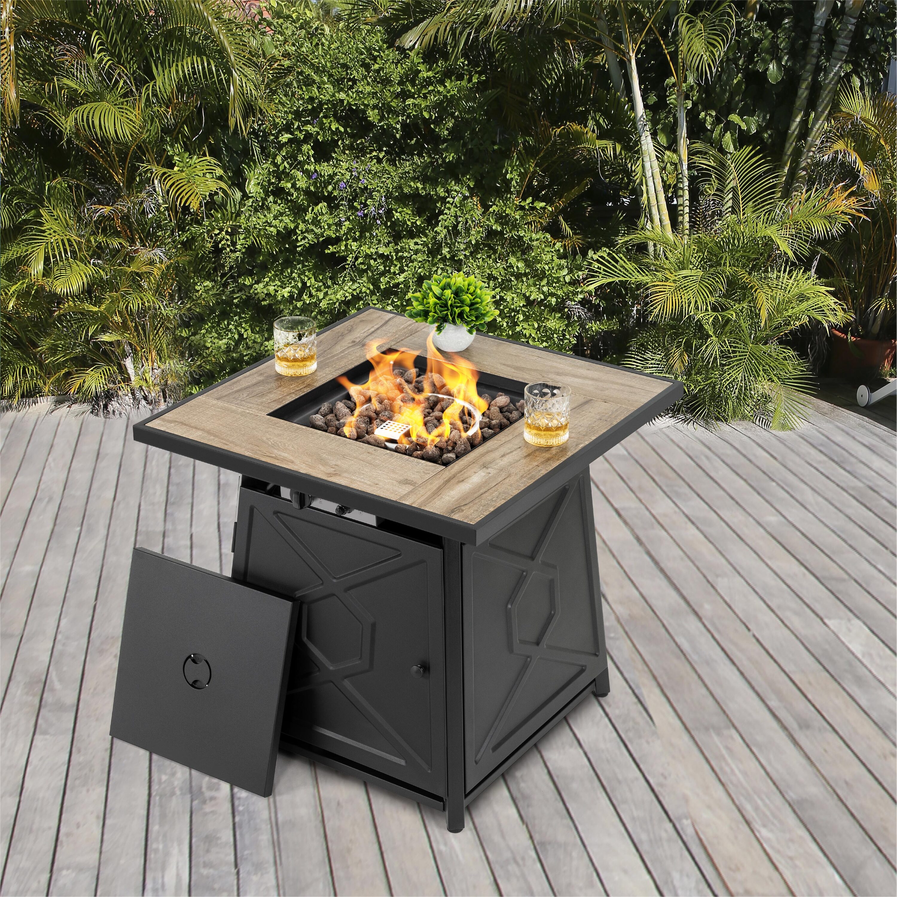 Nuu Garden 28 in.Square Iron Gas Fire Pit Table, 50000BTU, Black in the ...