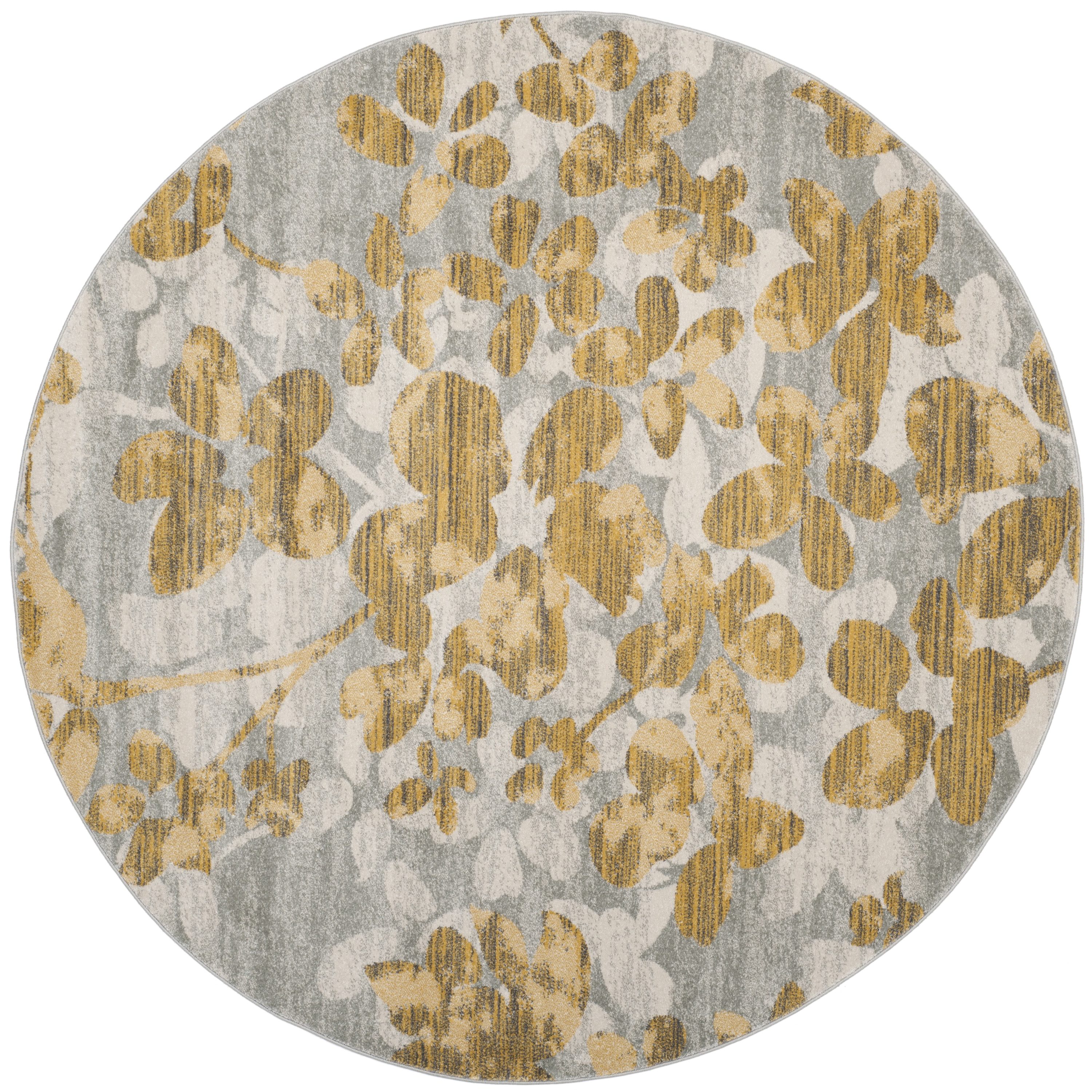 Safavieh EVK236P-7R Evoke Maxwell 7 x 7 (ft) Loomed Synthetic Gray/Gold Round Indoor Floral/Botanical Vintage Area rug