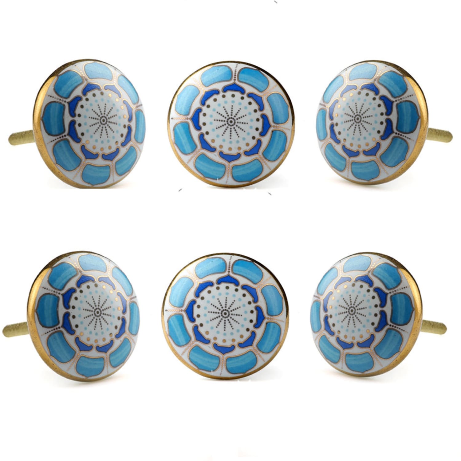 Perilla Home Marigold Blue Round Cabinet Knobs (Set of 6)