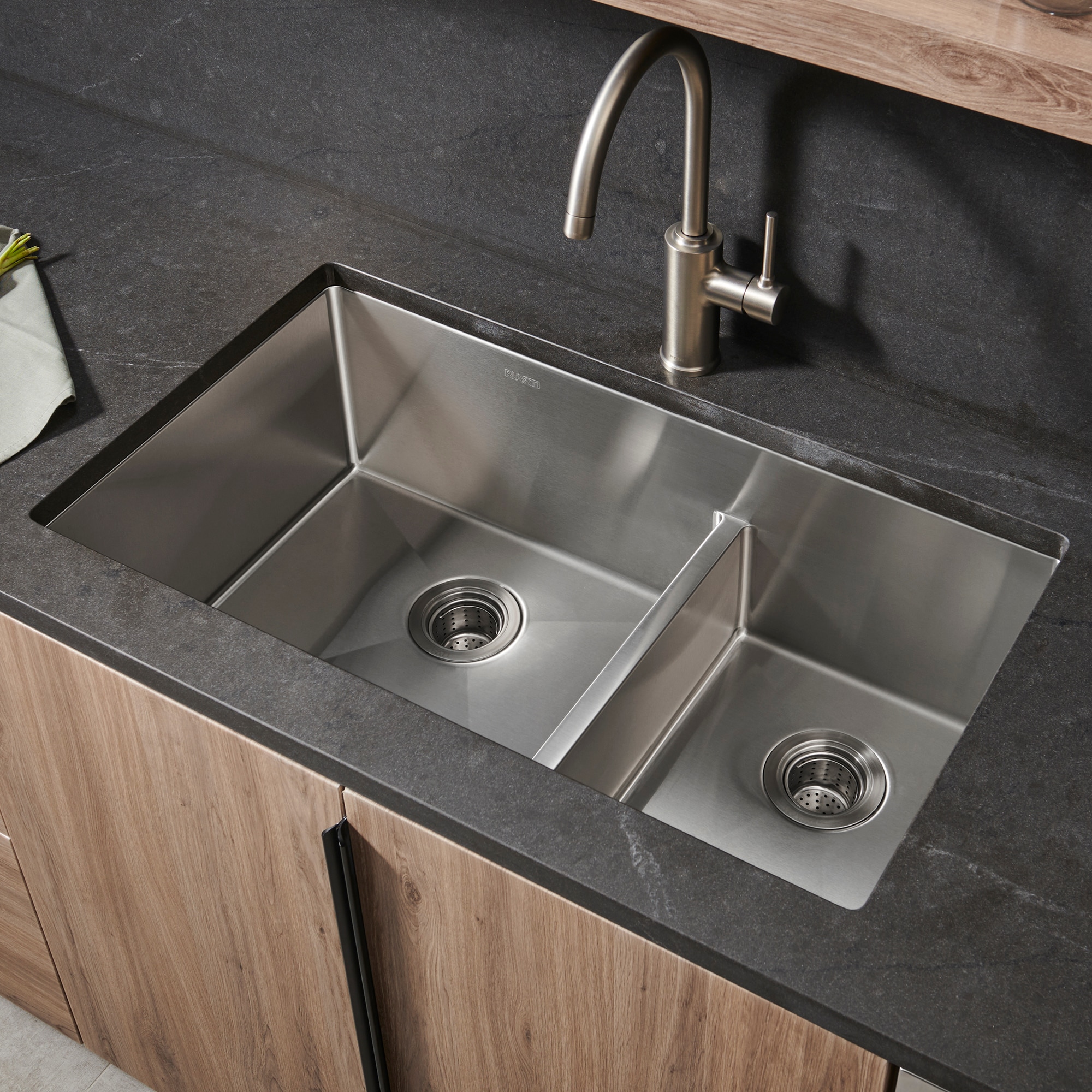 Ruvati Gravena Undermount 33-in x 19-in Stainless Steel Double Offset Bowl  Kitchen Sink in the Kitchen Sinks department at