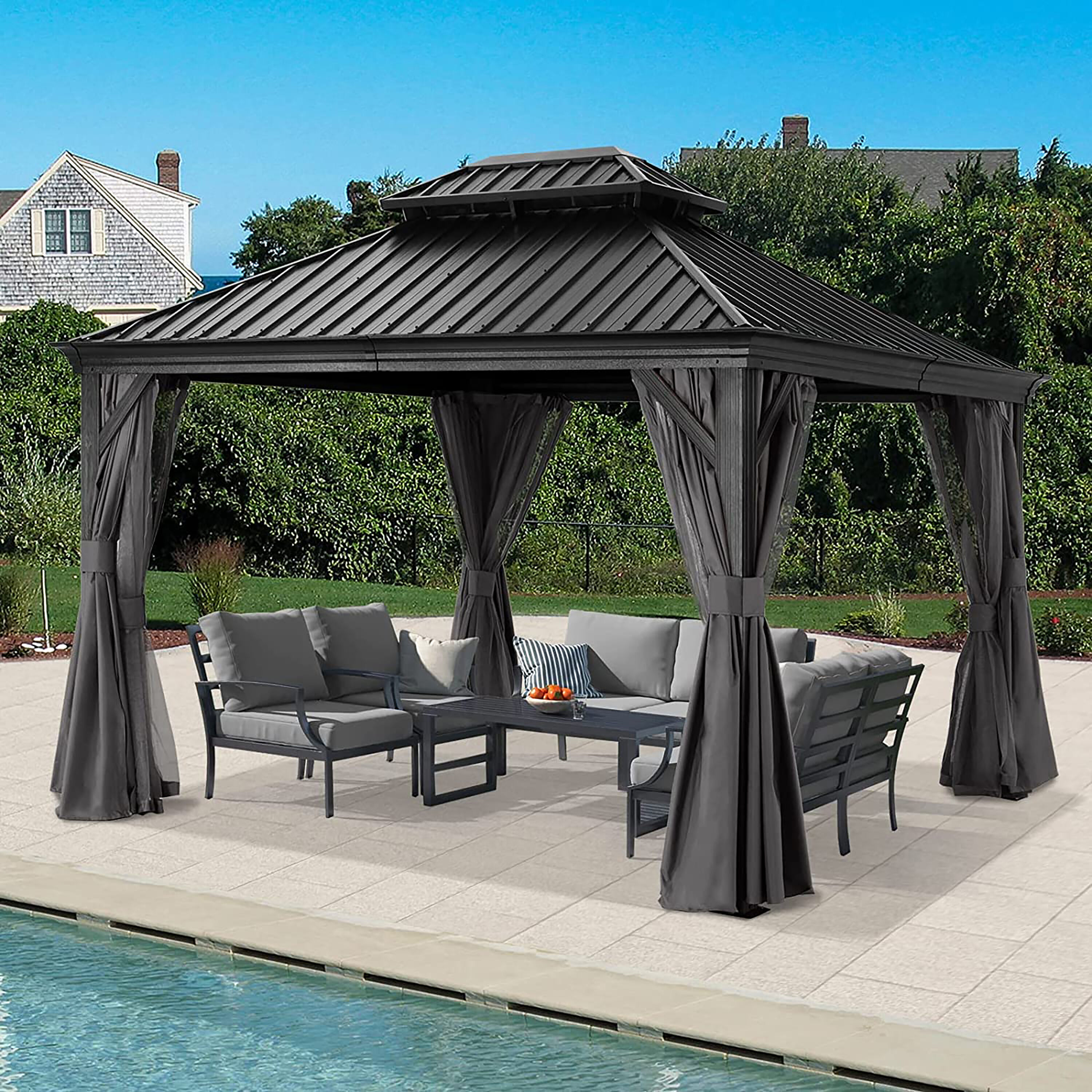 ABCCANOPY 12-ft x 10-ft Rectangle Dark Gray Metal Steel Roof Gazebo ...