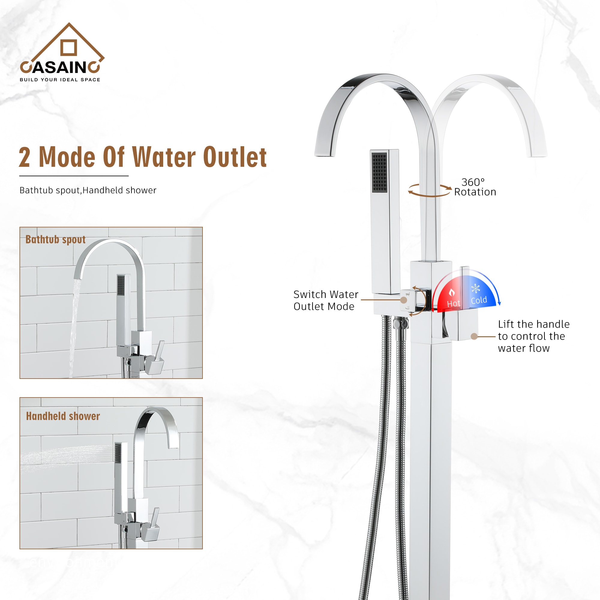 CASAINC TC15-CP Roman-Tub-Faucets - View #10
