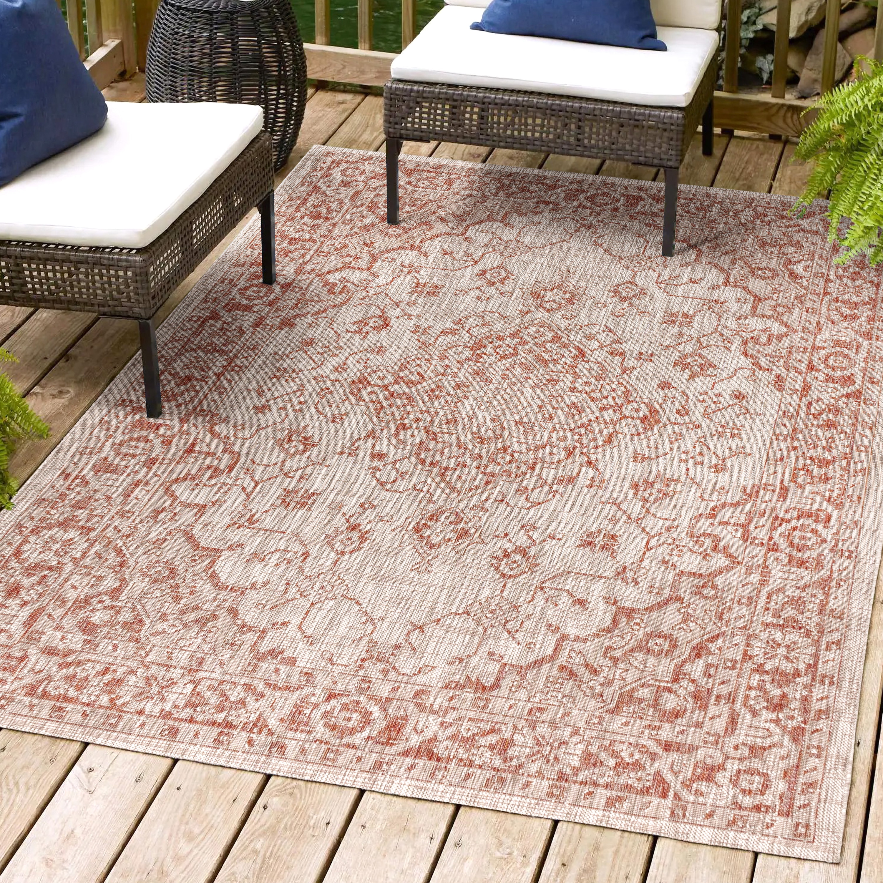 JONATHAN  Y SMB102A-5 Santa Monica Rozetta Boho Textured Weave 5 x 8 (ft) Loomed Polypropylene Red/Taupe Rectangular Indoor/Outdoor Border Coastal Area rug