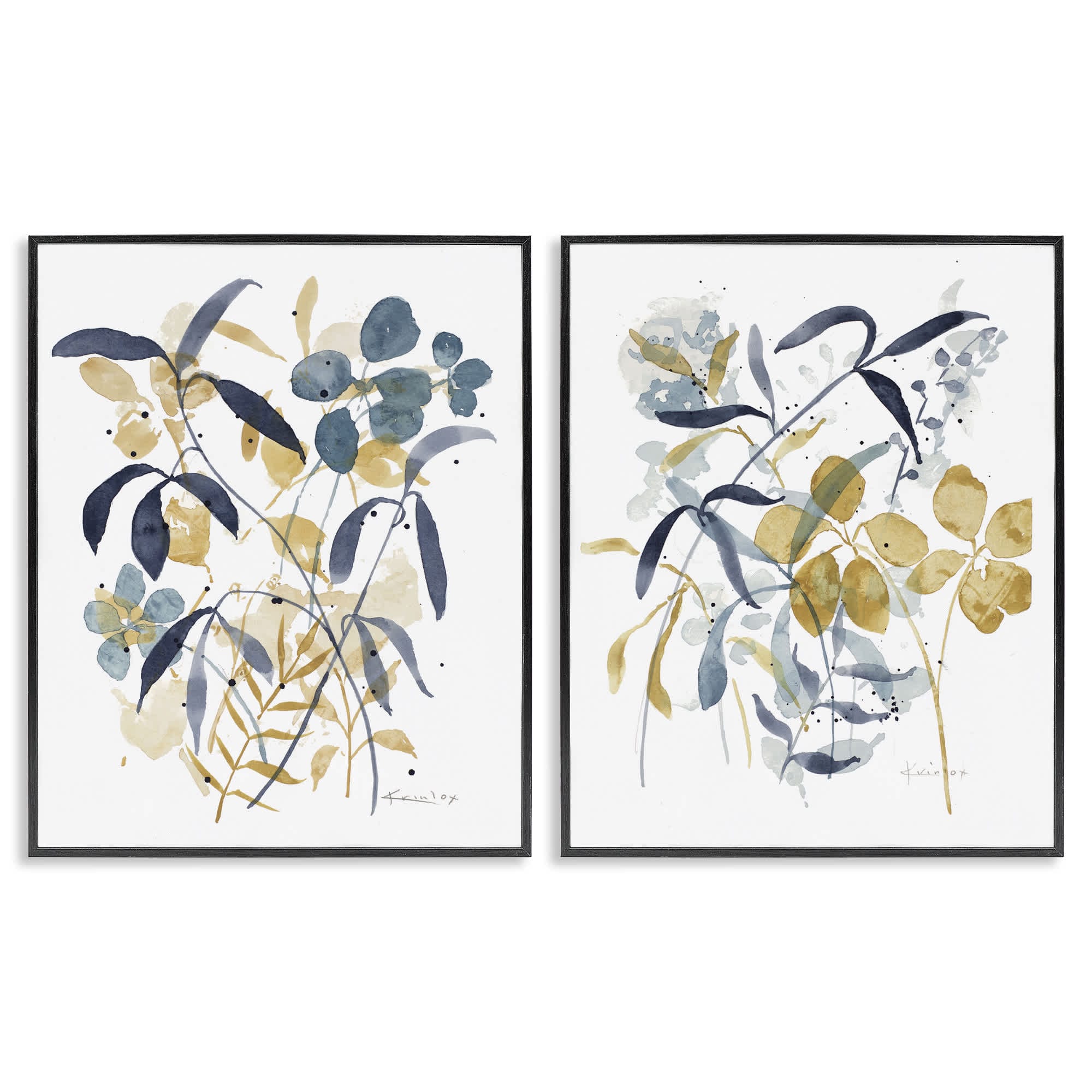 Stupell Industries B2-814-FR-2PC-24X30 Whimsy Watercolor Botanicals 2 Piece Black Framed Giclee Art Set By Krinlox 24 x 30