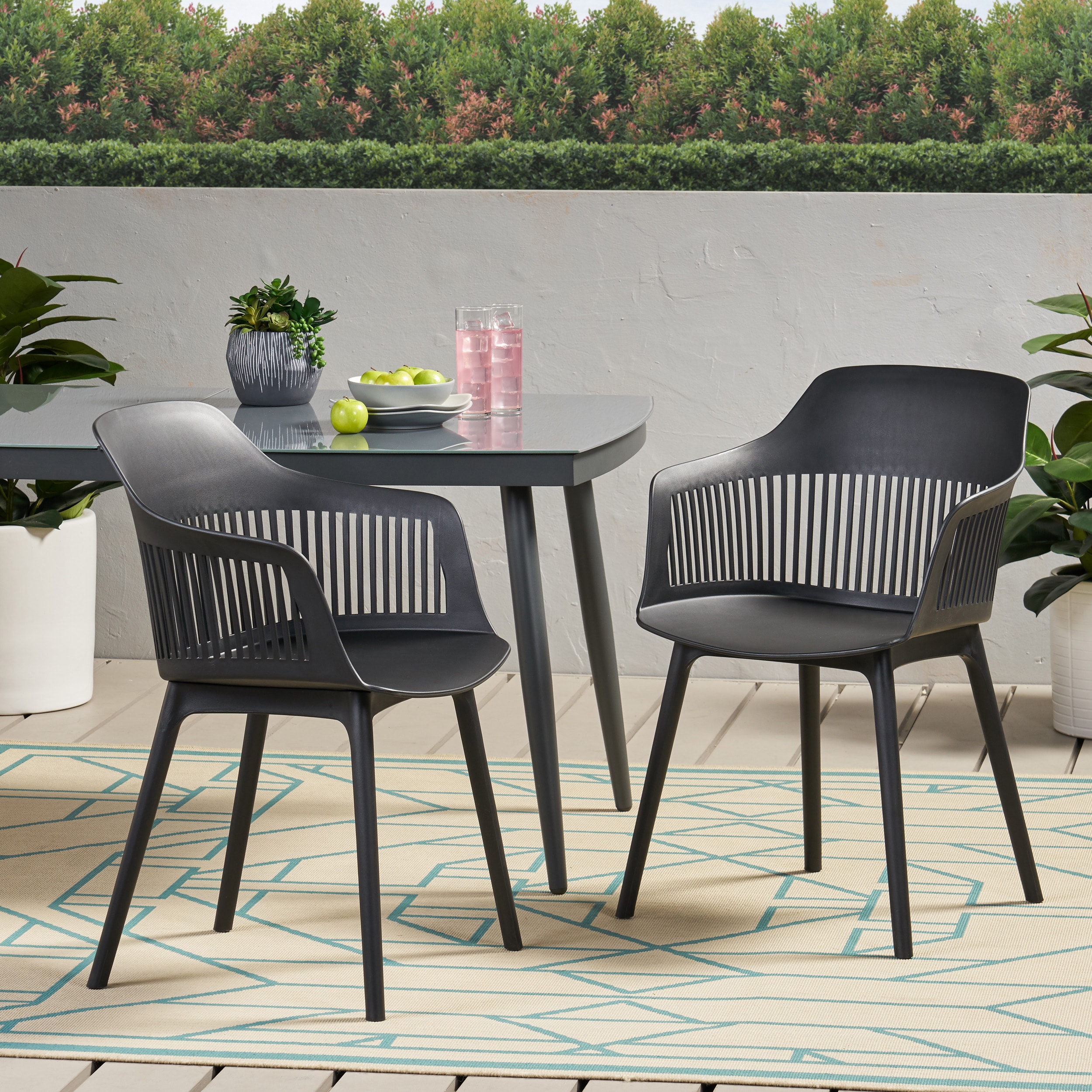 ModernLuxe L-68374.00BLK DAHLIA CHAIR Set of 2 Black Polyethylene Frame Stationary Conversation Chair with Solid Seat
